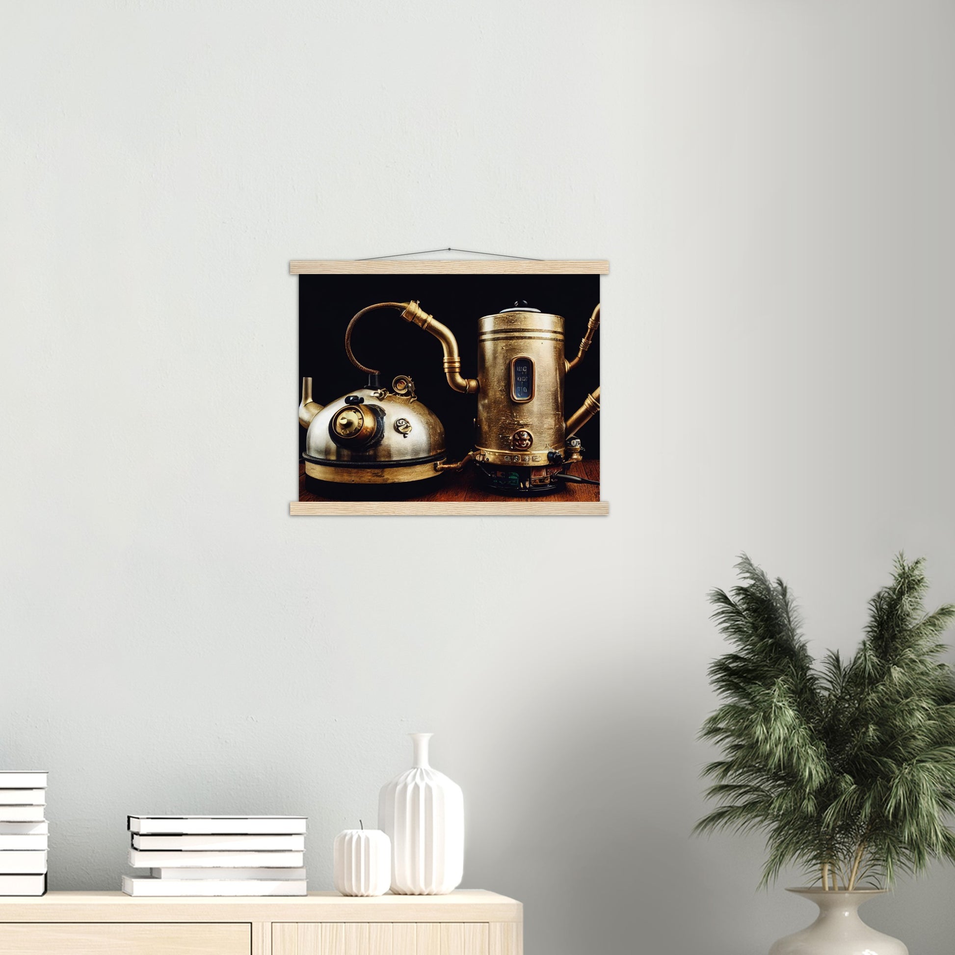 Poster mit Leisten (Holz) in Museumsqualität - Steampunk - Coffee Maker - No.3 - Collection Cup - Pixelboys - Wandbild - Kunstwerk - Hotelkunst - Kunst auf Postern - Fine Art - Steampunk - Future - Maschine - Poster with frame - Office Poster - Art Brand - Pixelboys - Coffee House - Restaurant Poster - Wall Art - Kunstdruck - Geschenkidee - Kunst auf Acrylglas - Future Coffee Cup - Personalisierbare Tasse - Gastro Tasse - exklusiv - Gastronomie Poster - Hotelposter - Steam Punk Kitchen - 