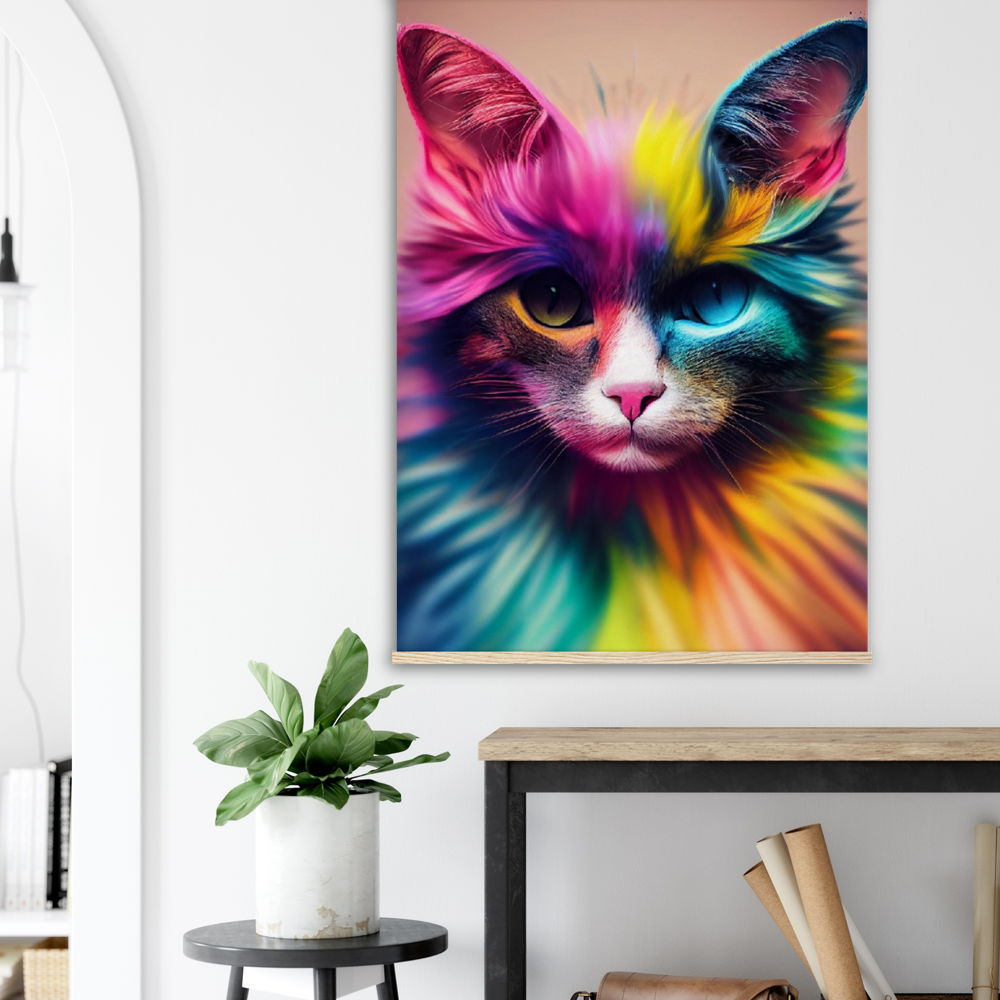 Poster mit Leisten - Einzigartige farbenfrohe Regenbogenkatze "Luna"