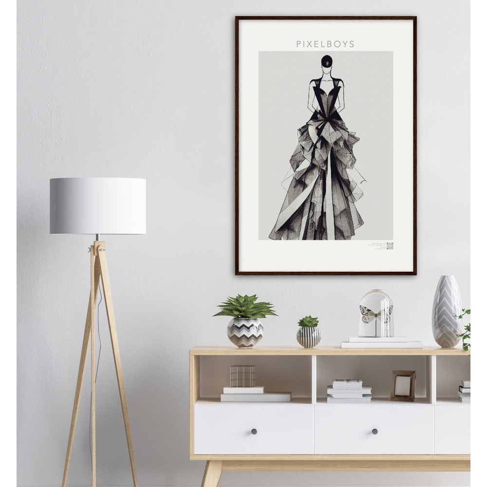 Haute Couture Poster Set mit Rahmen aus Holz in Museumsqualität - Haute Couture - No. 4 - "Alice" - Künstler: "The Unknown Artist Nb. 517" Wandbilder - Kunstdrucke - Pixelboys - Atelier - Milano - Berlin - Munich - Madrid - New York - Dubai - Paris - Tokio - 