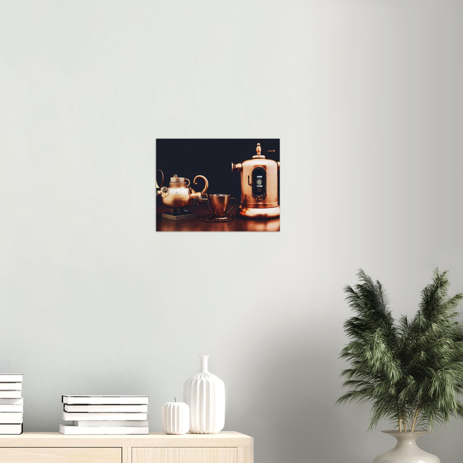 Poster in Museumsqualität - Steampunk - Coffee Maker - No.4 - Collection Cup - Pixelboys - Wandbild - Kunstwerk - Hotelkunst - Kunst auf Postern - Fine Art - Steampunk - Future - Maschine - Poster with frame - Office Poster - Art Brand - Pixelboys - Coffee House - Restaurant Poster - Wall Art - Kunstdruck - Geschenkidee - Kunst auf Acrylglas - Future Coffee Cup - Personalisierbare Tasse - Gastro Tasse - exklusiv - Gastronomie Poster - Hotelposter - Steam Punk Kitchen - Acryldruck