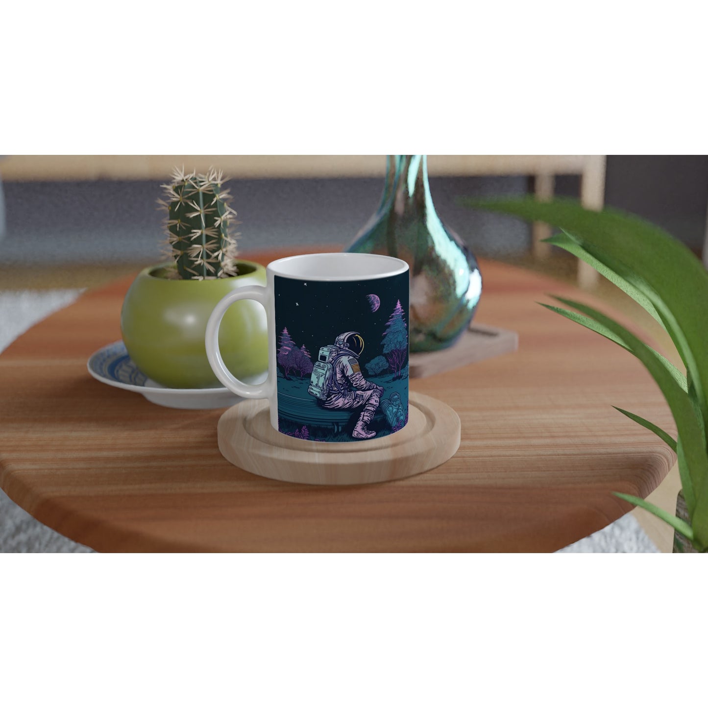 Personalisierte Tasse (bedruckt) - in Museumsqualität - Stargazing Astronaut - John - Illustration - Astronaut - Parkbank - Rocketman - Posterleisten - USA - Fineart - Posterrahmen  - Wandkunst - Holzrahmen - Poster with frame - artwork - art brand - printed cup personalized - Holzleisten - pixelboys - Kunstdrucke - wandbilder - wall art - Kunst auf Tassen  - Office Poster - Gastrotassen - Wanddekoration - Acrylkunst - Geschenkidee - Office Poster - Acryldruck - Abstrakte Kunst -