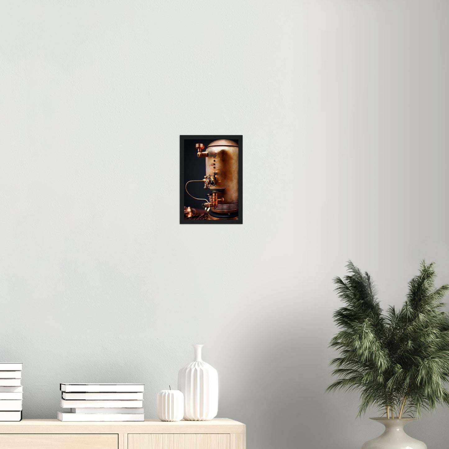  Poster mit Rahmen (Holz) - Steampunk - Coffee Maker - No.5 - Collection Cup - Pixelboys - Wandbild - Kunstwerk - Hotelkunst - Kunst auf Postern - Fine Art - Steampunk - Future - Maschine - Poster with frame - Office Poster - Art Brand - Pixelboys - Coffee House - Restaurant Poster - Wall Art - Kunstdruck - Geschenkidee - Kunst auf Acrylglas - Future Coffee Cup - Personalisierbare Tasse - Gastro Tasse - exklusiv - Acryldruck - Gastronomie Poster - Hotelposter - Steam Punk Kitchen -   