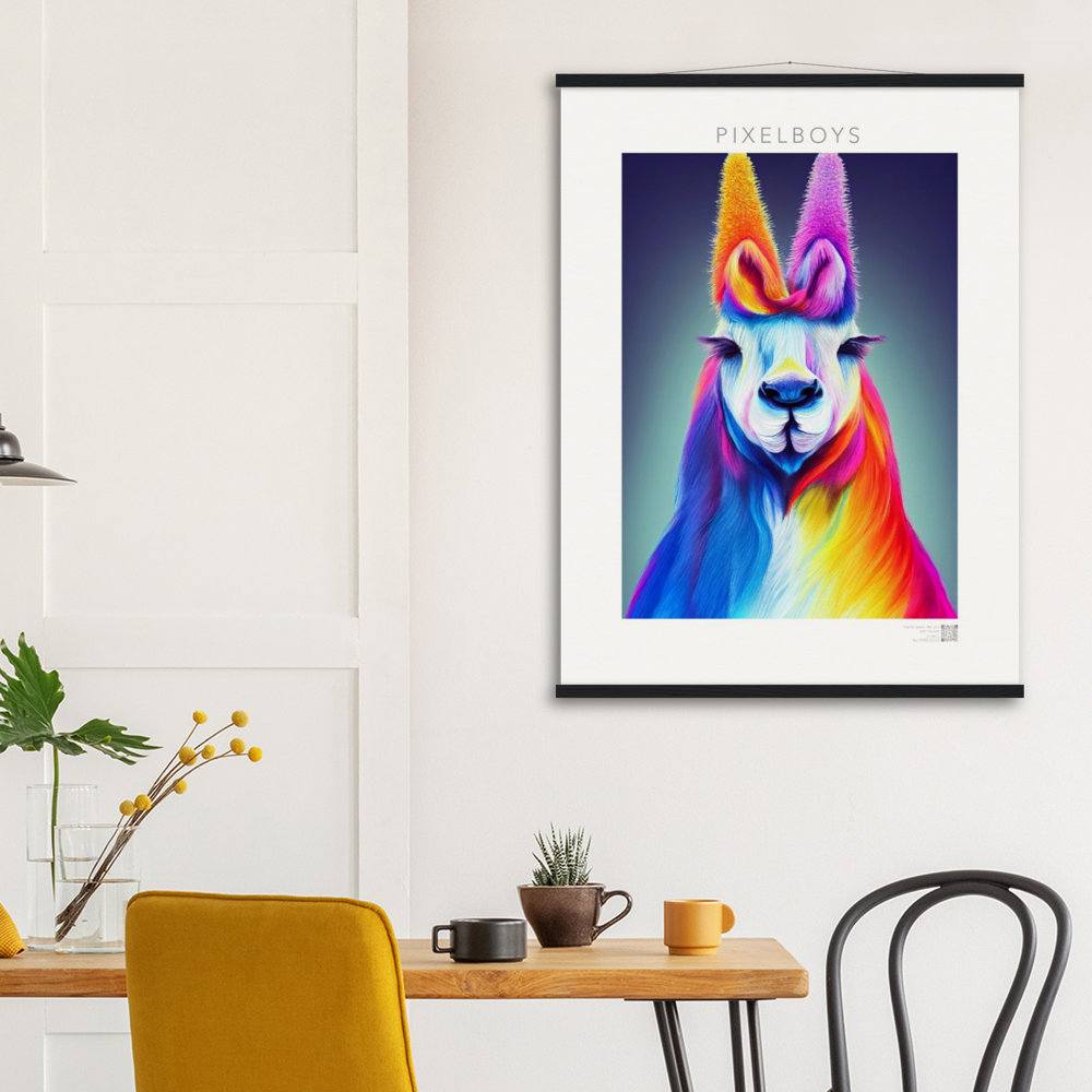 Poster mit Leisten (Holz) - Karma Lama No. 2 - "Edna" - Wandbild - Edna Erverage - LGBTQI+ - Christopher Street Day - Pride Month - Lesbian - Gay - Bisexual - Transgender - Queer & Intersexual - rainbow flag - unicorn - einhorn - rainbow - regenbogen - heteronormativity - Drag Queens - Asexual - Künstler: "John Grayst" - Pixelboys - Atelier - Wandbild - Museum - Germany - Berlin - USA - America - New York City - Los Angeles - Chicago - Houston - Phoenix - Philadelphia - Paris - Rom -