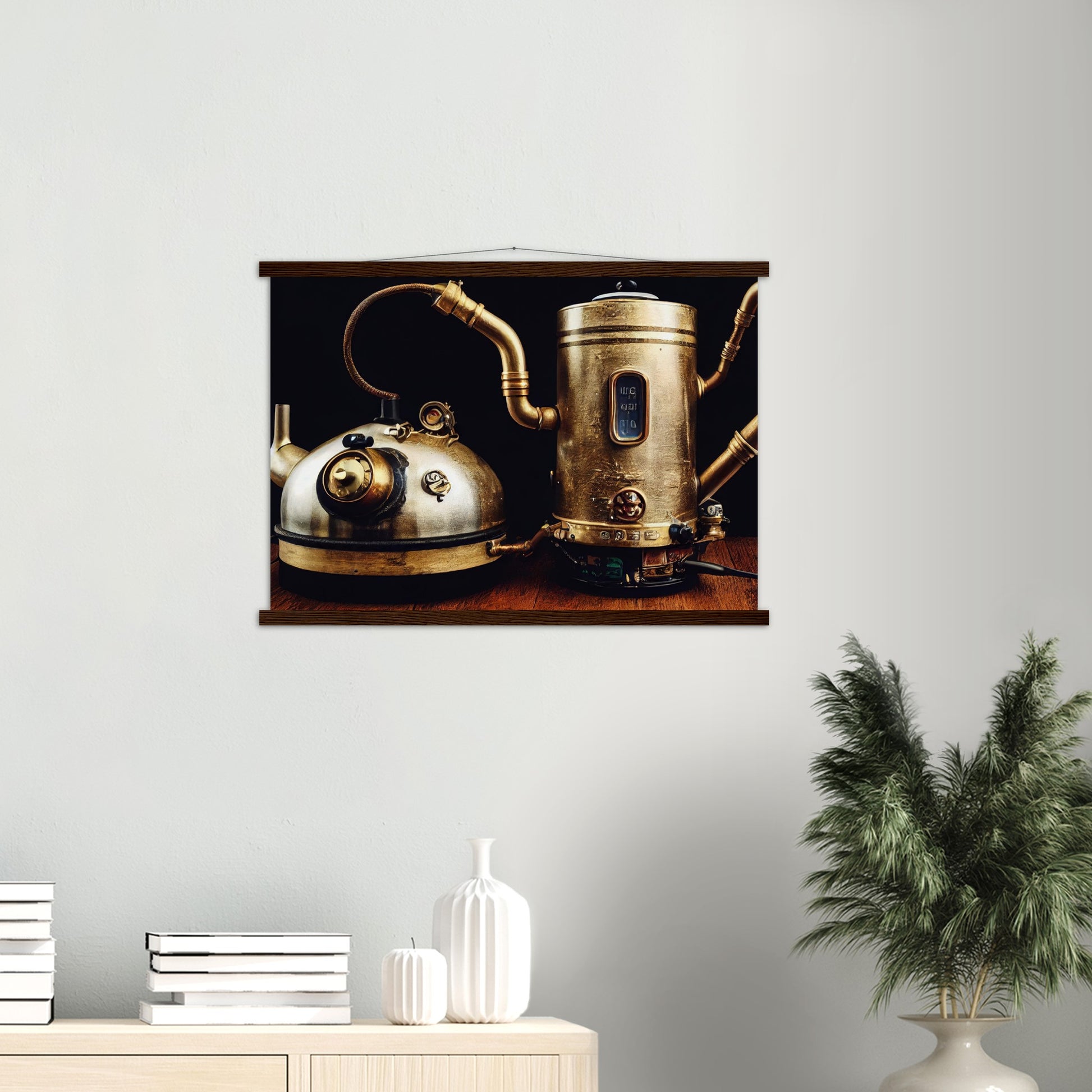 Poster mit Leisten (Holz) in Museumsqualität - Steampunk - Coffee Maker - No.3 - Collection Cup - Pixelboys - Wandbild - Kunstwerk - Hotelkunst - Kunst auf Postern - Fine Art - Steampunk - Future - Maschine - Poster with frame - Office Poster - Art Brand - Pixelboys - Coffee House - Restaurant Poster - Wall Art - Kunstdruck - Geschenkidee - Kunst auf Acrylglas - Future Coffee Cup - Personalisierbare Tasse - Gastro Tasse - exklusiv - Gastronomie Poster - Hotelposter - Steam Punk Kitchen - 