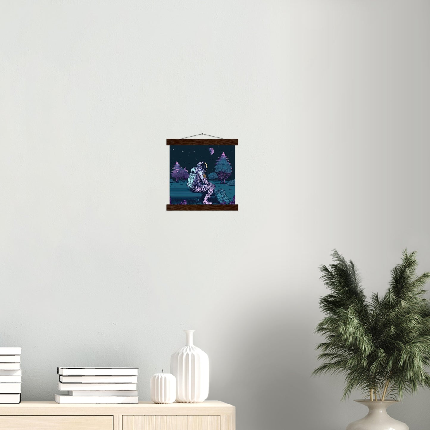 Poster mit Leisten (Holz) - in Museumsqualität - Stargazing Astronaut - John - Illustration - Astronaut - Parkbank - Rocketman - Posterleisten - USA - Fineart - Posterrahmen  - Wandkunst - Holzrahmen - Poster with frame - artwork - art brand - printed cup personalized - Holzleisten - pixelboys - Kunstdrucke - wandbilder - wall art - Kunst auf Tassen  - Office Poster - Gastrotassen - Wanddekoration - Acrylkunst - Geschenkidee - Office Poster - Acryldruck - Abstrakte Kunst -