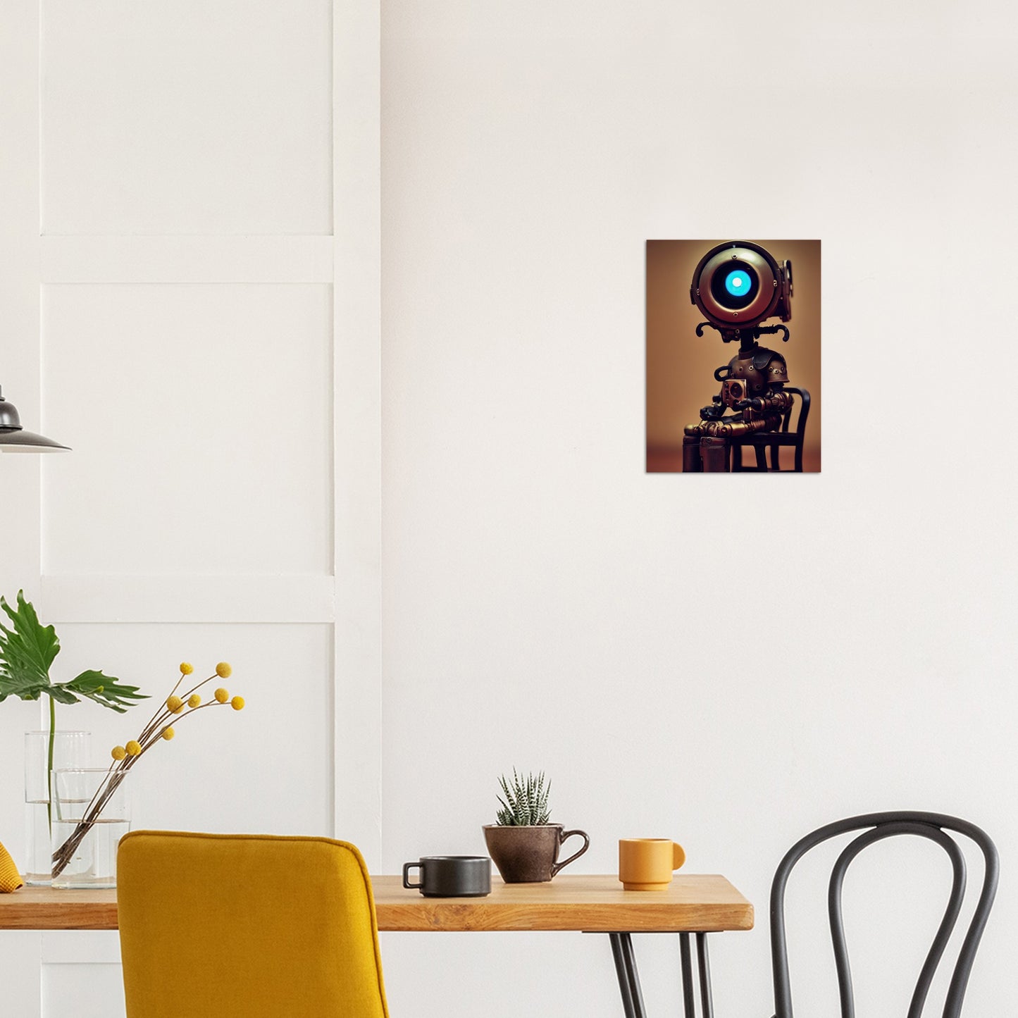 Poster in Museumsqualität -  Tiny robot with coffee - "Bobby" - Wandkunst - Papierdicke: 250g/qm - Customizable Coffee Cup - Personalized Gifts - Kunstdruck - Kleine Roboter - Steampunk - Acryldruck - Little Robots - Personalized Gifts - Tiny  - Steampunk - zukunft - Poster with frame - Kunstwerk - Office Poster - Poster mit Rahmen - Kaffee Tasse - Poster - Bedruckte Tassen - Kunst Marke - Art Brand - Wandbild - Kunstdrucke - Künstler: John Grayst & Pixelboys - emotional robots - Geschenkidee -