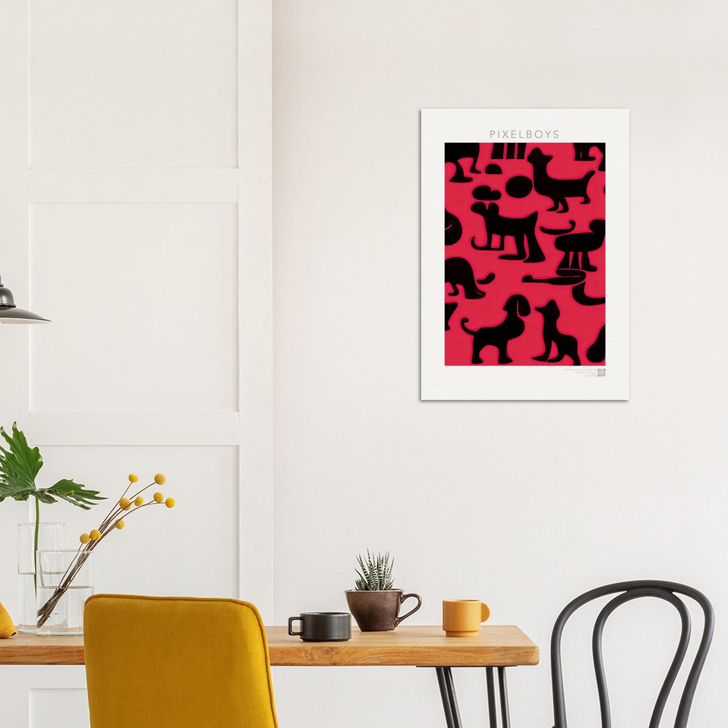 Poster in Museumsqualität - Doodlemania "weird animals on red"- No.2 - Hunde - Katzen - Doodle Kunst - dogs - Cats - gastro - Poster mit Rahmen - doodle artwork - Acrylbild - Kunstdruck - Wandbild - office Poster - Poster with frame -  Künstler: Pixelboys & The Unknown Artist Nb.517 - keith haring - anti stress art - Art Brand - 