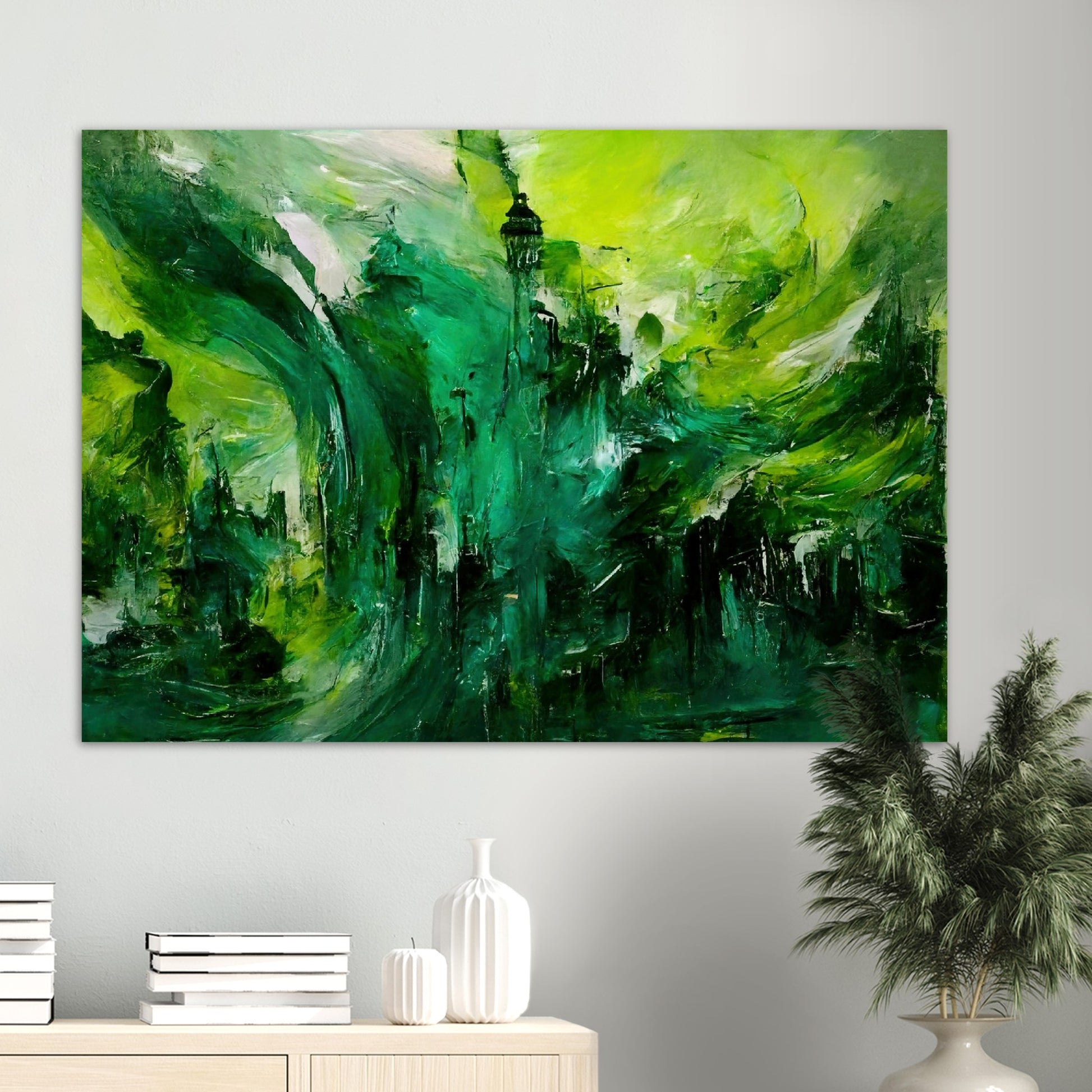 Poster in Museumsqualität - Storm over London - „Revenge of Nature“ - Ölgemälde - Grüner Sturm - Abstract - London - Planet - Fineart - Green Sea - Wandkunst - Holzleisten - Poster with frame - Abstract Green Kollektion - artwork - art brand - printed cup personalized - Holzrahmen - pixelboys - Kunstdrucke - wandbilder - wall art - Kunst auf Tassen  - Office Poster - Gastrotassen - Wanddekoration - Fineart  - Colorfull - Dynamic - Acrylkunst - Geschenkidee - Office Poster - Acryldruck - Abstrakte Kunst -