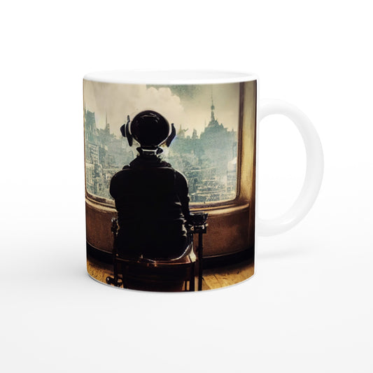 Personalisierbare Tasse - Sad Robots - 2022 - "Lonely"- No.4 - Wandkunst - Customizable Coffee Cup - Museumsqualität - Personalized Gifts - Kunstdruck - Traurige Roboter - Steampunk - Acryldruck - Sad Robots - Personalized Gifts - Terminator - blech - traurig - sad - nr.5 lebt - zukunft - Kunstwerk - Office Poster - Poster mit Rahmen - Kaffee Tasse - Poster - Bedruckte Tassen - Kunst Marke - Art Brand - Wandbild - Kunstdrucke - Künstler: John Grayst & Pixelboys - emotional robots - Geschenkidee -