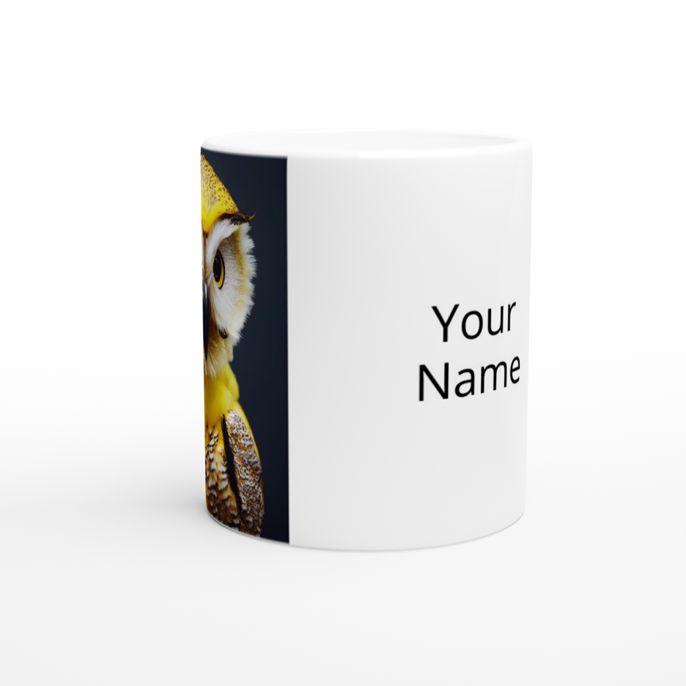 Personalisierbare Tasse - Fruit Owl No. 3 - "Benny", the Banana Owl - Wandkunst - Kunstdruck - (lat. tyto musa) - Bananeneule - Schleiereulen - Fruchteulen - Vogel - Bird - Strigiformes - Noctua - Ornithologie - Kunstwerk  - Office Poster - Poster mit Rahmen - Kaffee Tasse - Poster mit Leisten - Bedruckte Tassen - Kunst Marke - Art Brand - Acryldruck - Wandbild - Kunstdrucke - Papier: 250g/qm - Künstler: John Grayst & Pixelboys - Eulen - Owl - Geschenkidee - 