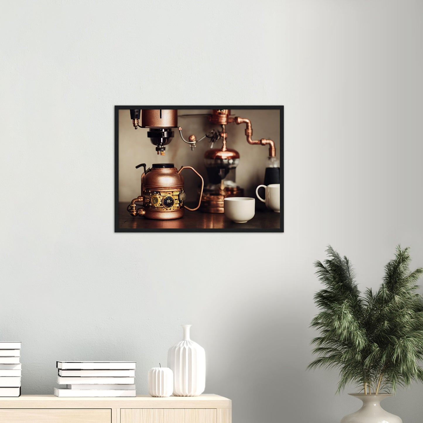 Poster mit Rahmen in Museumsqualität - Steampunk - Coffee Maker - No.1 - Wandbild - Kunstwerk - Kunst auf Postern - Fine Art - Steampunk - Future - Maschine - Poster with frame - Office Poster - Art Brand - Pixelboys - Coffee House - Restaurant Poster - Schöner Wohnen - Dekoration - Wall Art - Kunstdruck - Geschenkidee - Kunst auf Acrylglas - Personalisierbare Tasse - Gastro Poster - Gewerbliche Poster - exklusiv