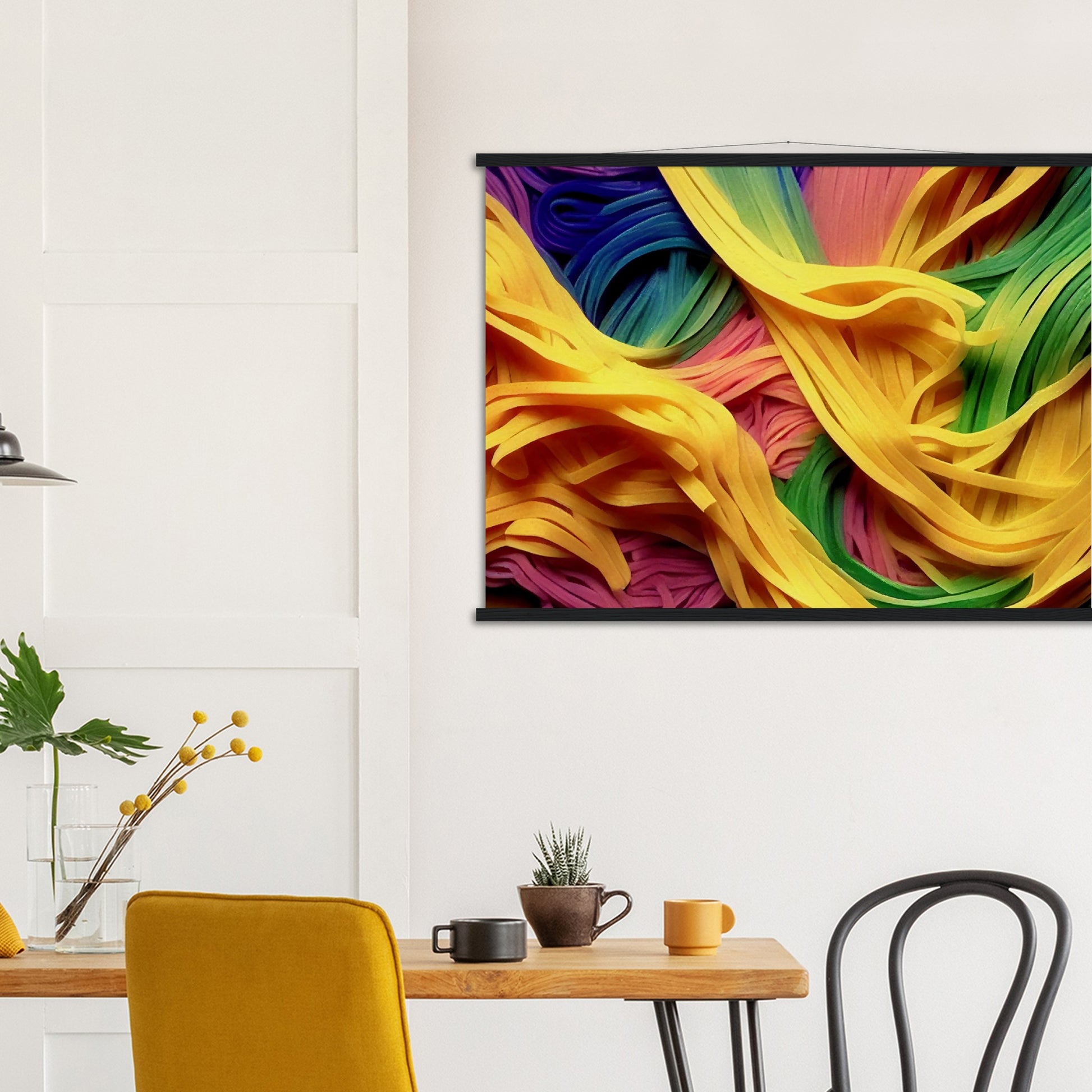 Poster mit Leisten (Holz) - Noodles upside-down - Pasta Love - Italien - China - Restaurant - Nudeln - Pasta - Teigwaren  - Wandkunst - Kunstdruck - Acryldruck - Kunstwerk - Office Poster - Poster mit Rahmen - Kaffee Tasse - Poster mit Leisten - Bedruckte Tassen - Kunst Marke - Art Brand - Kunstdrucke - Papier: 250g/qm - Künstler: Pixelboys - Poster with frame - Geschenkidee - Atelier Rome - Atelier Bologna - Atelier Milano -