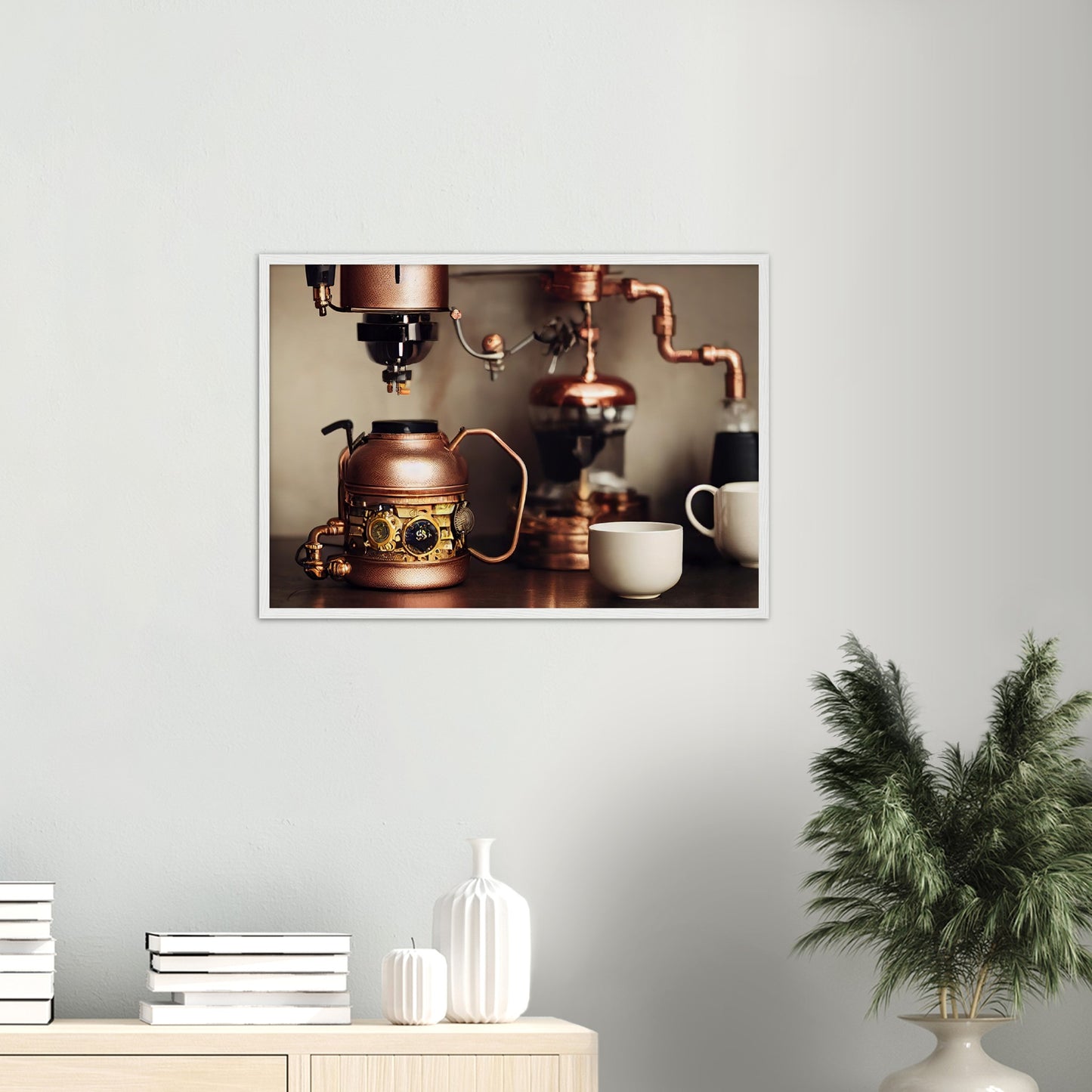 Poster mit Rahmen in Museumsqualität - Steampunk - Coffee Maker - No.1 - Wandbild - Kunstwerk - Kunst auf Postern - Fine Art - Steampunk - Future - Maschine - Poster with frame - Office Poster - Art Brand - Pixelboys - Coffee House - Restaurant Poster - Schöner Wohnen - Dekoration - Wall Art - Kunstdruck - Geschenkidee - Kunst auf Acrylglas - Personalisierbare Tasse - Gastro Poster - Gewerbliche Poster - exklusiv