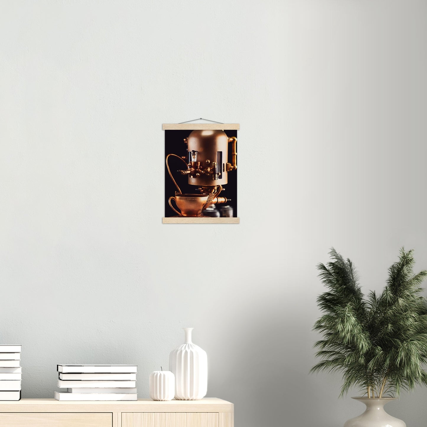 Poster mit Leisten (Holz) - Steampunk - Coffee Maker - No.7 - Collection Cup - Pixelboys - Wandbild - Kunstwerk - Hotelkunst - Kunst auf Postern - Fine Art - Steampunk - Future - Maschine - Poster with frame - Office Poster - Art Brand - Pixelboys - Coffee House - Restaurant Poster - Wall Art - Kunstdruck - Geschenkidee - Kunst auf Acrylglas - Future Coffee Cup - Personalisierbare Tasse - Gastro Tasse - exklusiv - Acryldruck - Gastronomie Poster - Hotelposter - Teestube - Steam Punk Kitchen -   