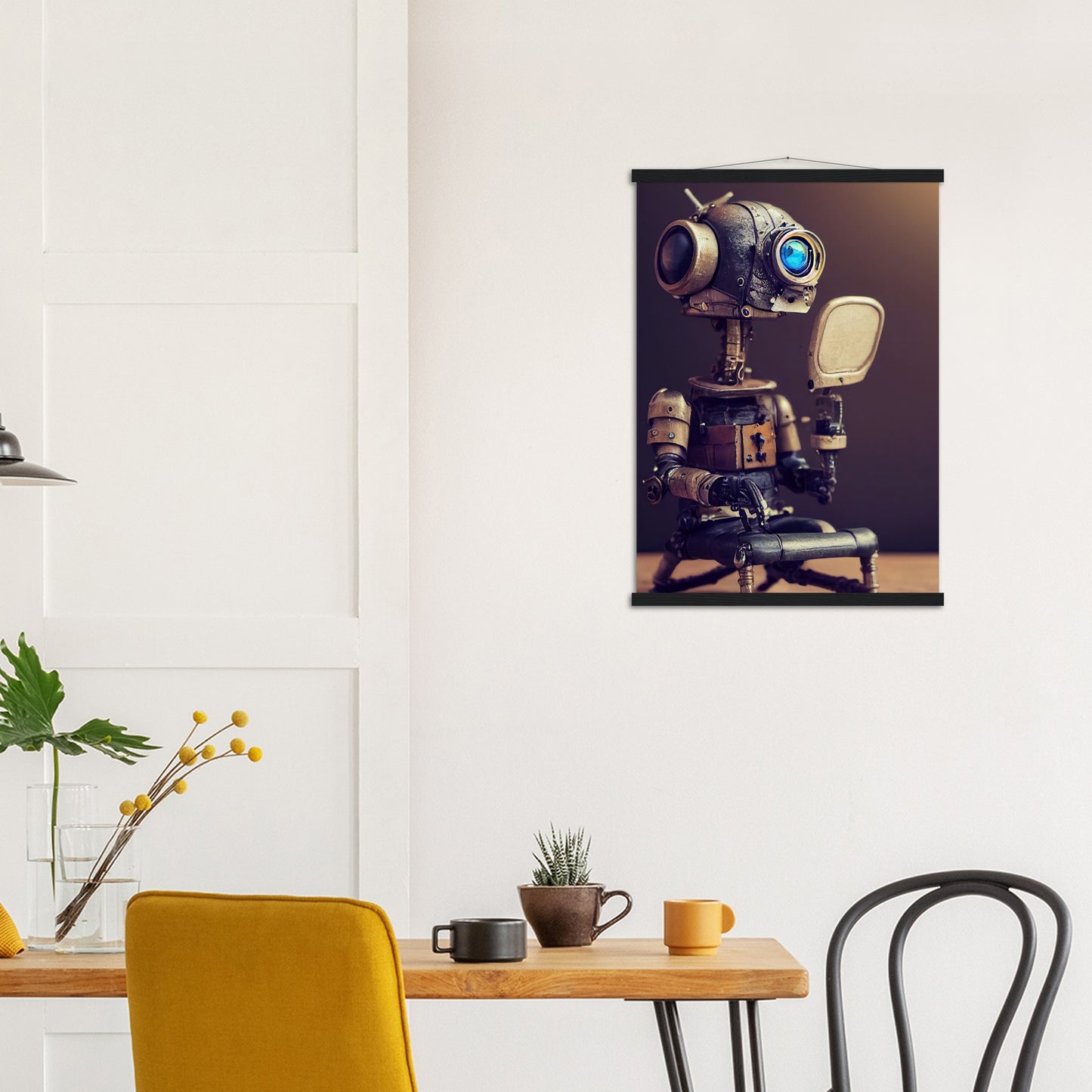 Poster mit Leisten (Holz) in Museumsqualität - Tiny robot with a mirror - Hitoshi 人 - Wall Art - Spiegel - Acryldruck - Wandkunst - Customizable Coffee Cup - Personalized Gifts - Kunstdruck - Kleine Roboter - Acryldruck - Little Robots - Personalized Gifts - Tiny  - Steampunk - zukunft - Poster with frame - Kunstwerk - Office Poster - Poster mit Rahmen - Kaffee Tasse - Poster - Bedruckte Tassen - Kunst Marke - Art Brand - Kunstdrucke - Künstler: John Grayst & Pixelboys - emotional robots - Geschenkidee - 