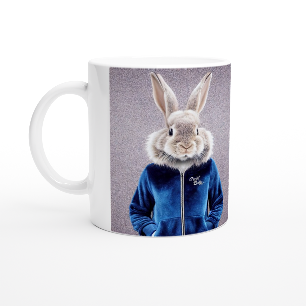 Personalisierte Tasse - Bunny in blue Tracksuit - "Caesar" - Fashion - Gang - Bedruckte Tasse - Ostern - Geschenkidee - Osterhase - Bunny Crew: "Caesar" - "Constantin" - "Titus" - "Cleo" - Weisser Hase - Easter Bunny - Cute - blue Tracksuit - sweats - Gang - Modemarke -Pixelboys Brand - Caesar der Hase - Meister Lampe - Hase - Kaninchen - Karnickel - Künstler: "Pixelboys" - Atelier - Germany - Berlin - Hamburg - Colgne - France - Paris - Italy - Rom - USA - America - New York City - Los Angeles - Chicago - 