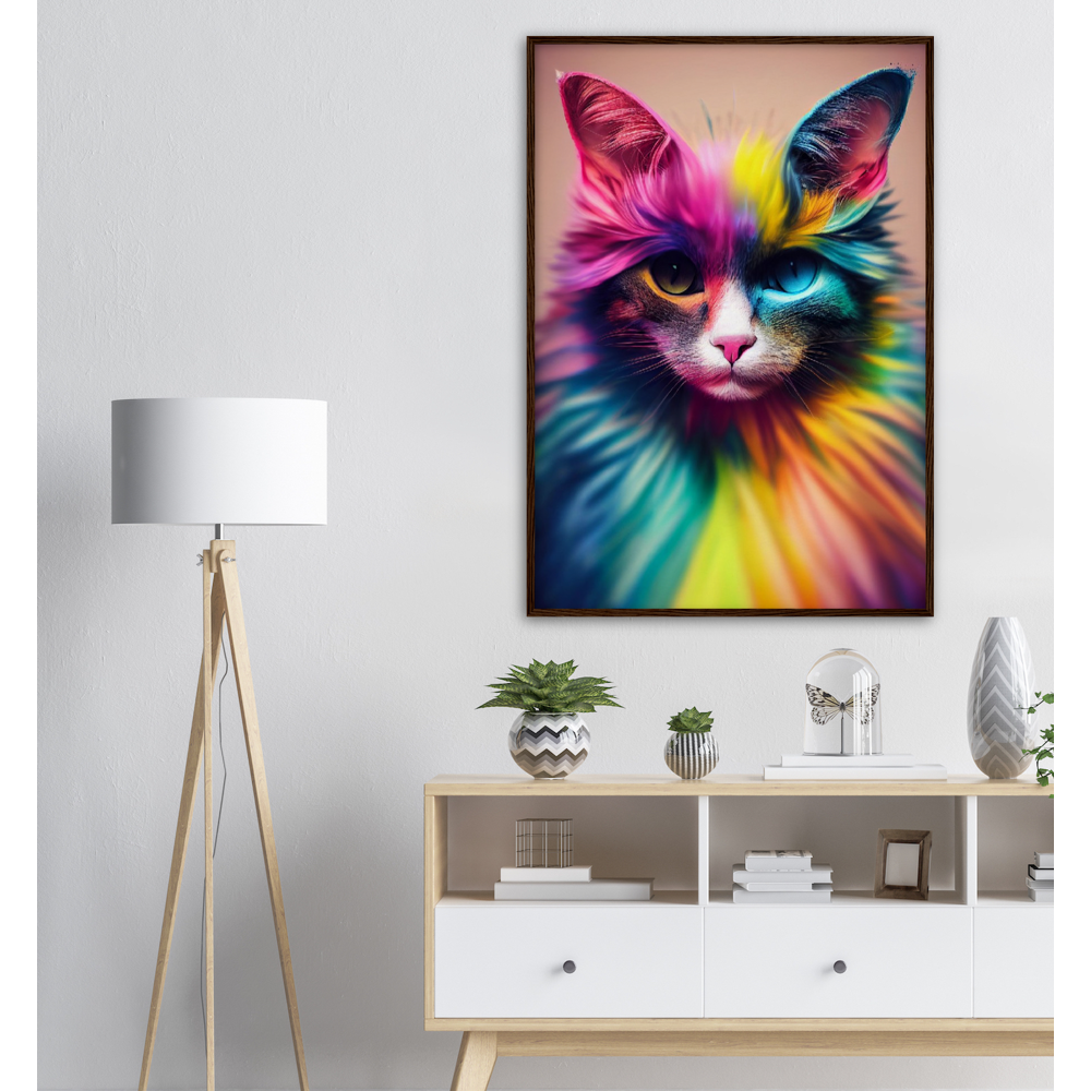 Poster mit Rahmen in Museumsqualität Einzigartige farbenfrohe Regenbogenkatze "Luna" - Amore ♡ - Cat Love - Katzen Liebe ♡- Künstler: "John Grayst" - Kunstdruck - Wandbild - Poster - Pixelboys - Atelier - Mailand - Rom - Neapel - Turin - Palermo - Catania - Florenz - Genua - Bologna - Bari -