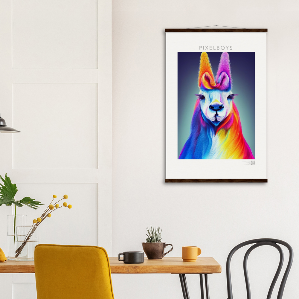 Poster mit Leisten (Holz) - Karma Lama No. 2 - "Edna" - Wandbild - Edna Erverage - LGBTQI+ - Christopher Street Day - Pride Month - Lesbian - Gay - Bisexual - Transgender - Queer & Intersexual - rainbow flag - unicorn - einhorn - rainbow - regenbogen - heteronormativity - Drag Queens - Asexual - Künstler: "John Grayst" - Pixelboys - Atelier - Wandbild - Museum - Germany - Berlin - USA - America - New York City - Los Angeles - Chicago - Houston - Phoenix - Philadelphia - Paris - Rom -