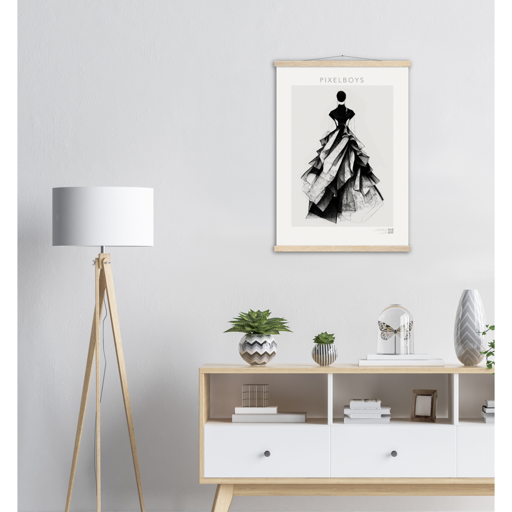 Poster mit Leisten aus Holz mit Kunstwerk - Haute Couture - No. 5 - "Ambre" - Künstler: "The Unknown Artist Nb. 517" Wandbilder - Kunstdrucke - Pixelboys - Atelier - Milano - Berlin - Munich - Madrid - New York - Dubai - Paris - Tokio - Rom -