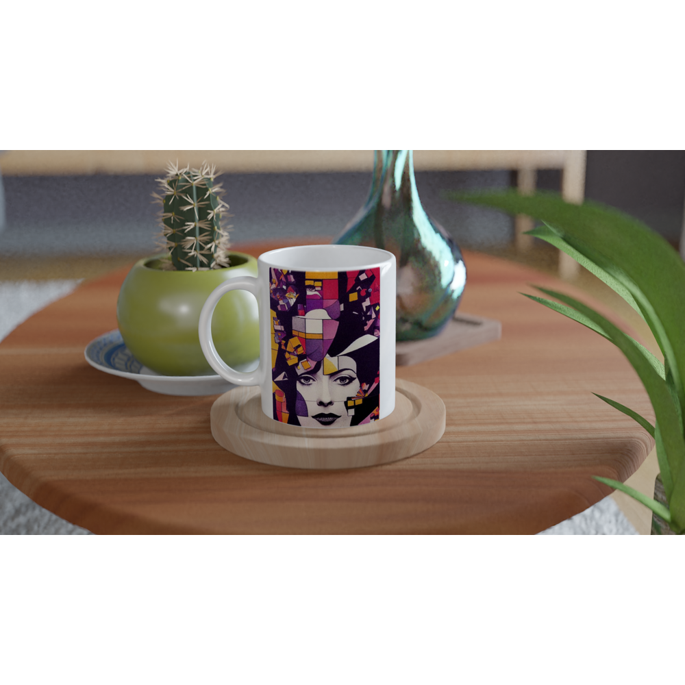 Personalisierte Tasse - The Queen No.3 - HRH in cubes - Kunstdruck - Bedruckte Tasse - Kaffebecher - Teebecher - Queen Elisabeth II - Monarch - HRH - His/Her Royal Highness - Groß Britannien - Commonwealth - The Royal Family - Wandbild - Kubismus - synthetischen Kubismus - Georges Braque - Künstler: "John Grayst" - Atelier - UK - GB - London -  