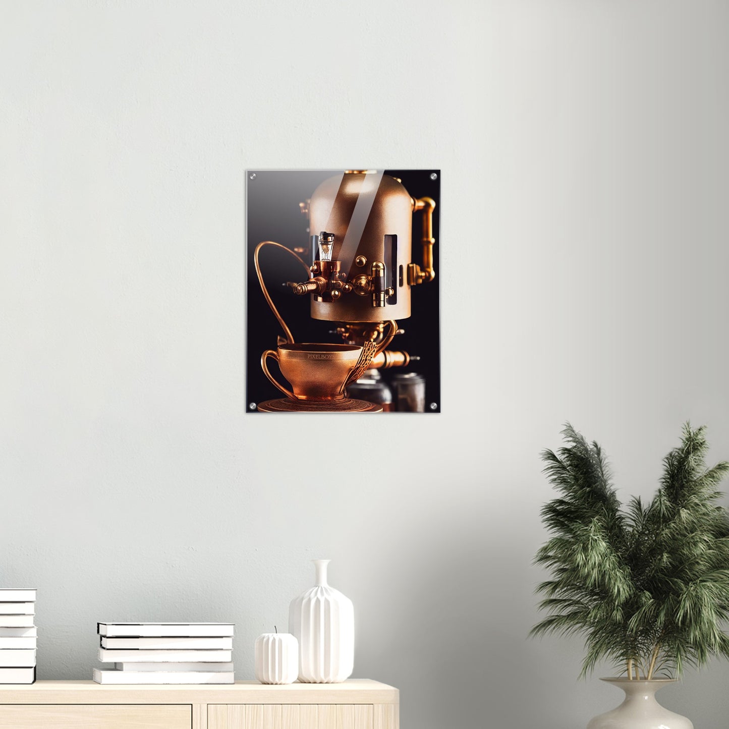 Acrylbild auf Glas - Steampunk - Coffee Maker - No.7 - Collection Cup - Pixelboys - Wandbild - Kunstwerk - Hotelkunst - Kunst auf Postern - Fine Art - Steampunk - Future - Maschine - Poster with frame - Office Poster - Art Brand - Pixelboys - Coffee House - Restaurant Poster - Wall Art - Kunstdruck - Geschenkidee - Kunst auf Acrylglas - Future Coffee Cup - Personalisierbare Tasse - Gastro Tasse - exklusiv - Acryldruck - Gastronomie Poster - Hotelposter - Teestube - Steam Punk Kitchen -   