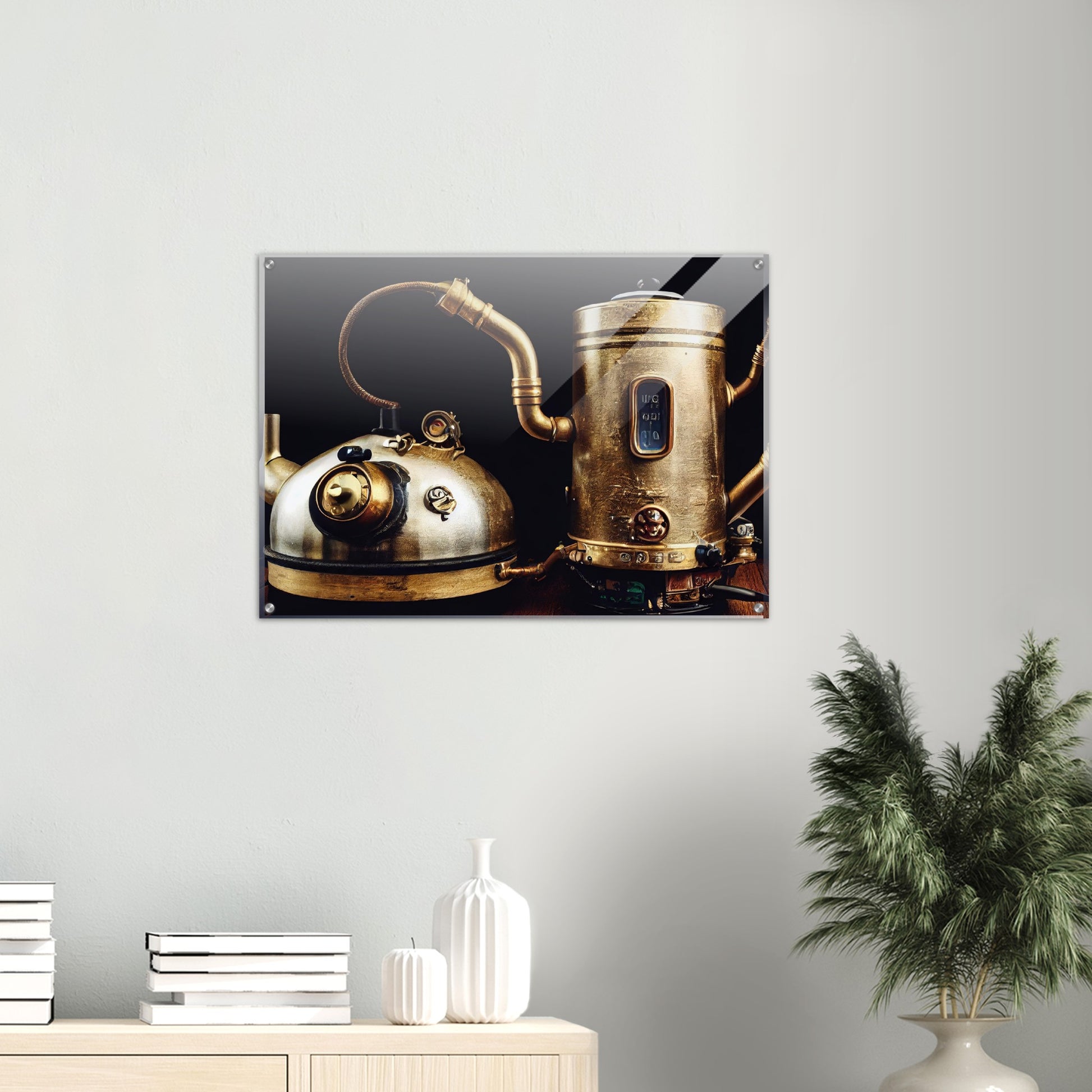 Acrylbild auf Glas in Museumsqualität - Steampunk - Coffee Maker - No.3 - Collection Cup - Pixelboys - Wandbild - Kunstwerk - Hotelkunst - Kunst auf Postern - Fine Art - Steampunk - Future - Maschine - Poster with frame - Office Poster - Art Brand - Pixelboys - Coffee House - Restaurant Poster - Wall Art - Kunstdruck - Geschenkidee - Kunst auf Acrylglas - Future Coffee Cup - Personalisierbare Tasse - Gastro Tasse - exklusiv - Gastronomie Poster - Hotelposter - Steam Punk Kitchen - Acryldruck