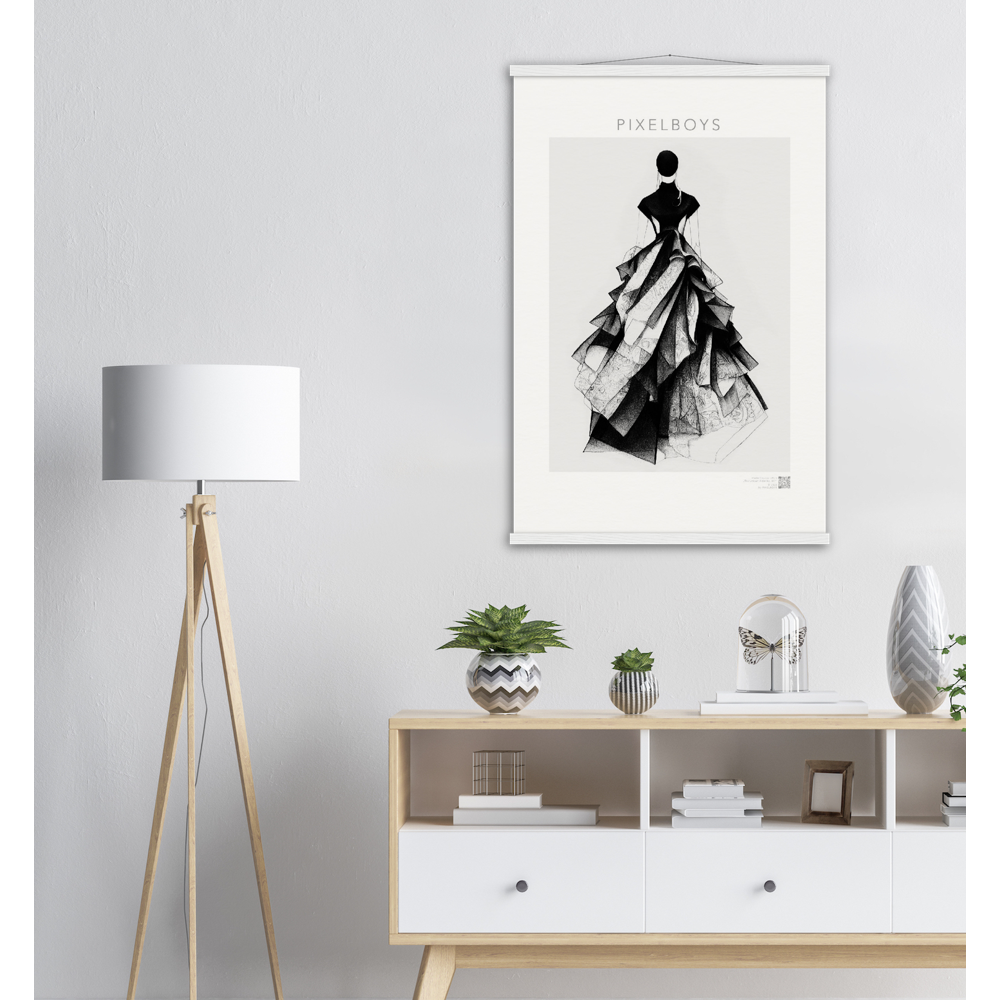 Poster mit Leisten aus Holz mit Kunstwerk - Haute Couture - No. 5 - "Ambre" - Künstler: "The Unknown Artist Nb. 517" Wandbilder - Kunstdrucke - Pixelboys - Atelier - Milano - Berlin - Munich - Madrid - New York - Dubai - Paris - Tokio - Rom -