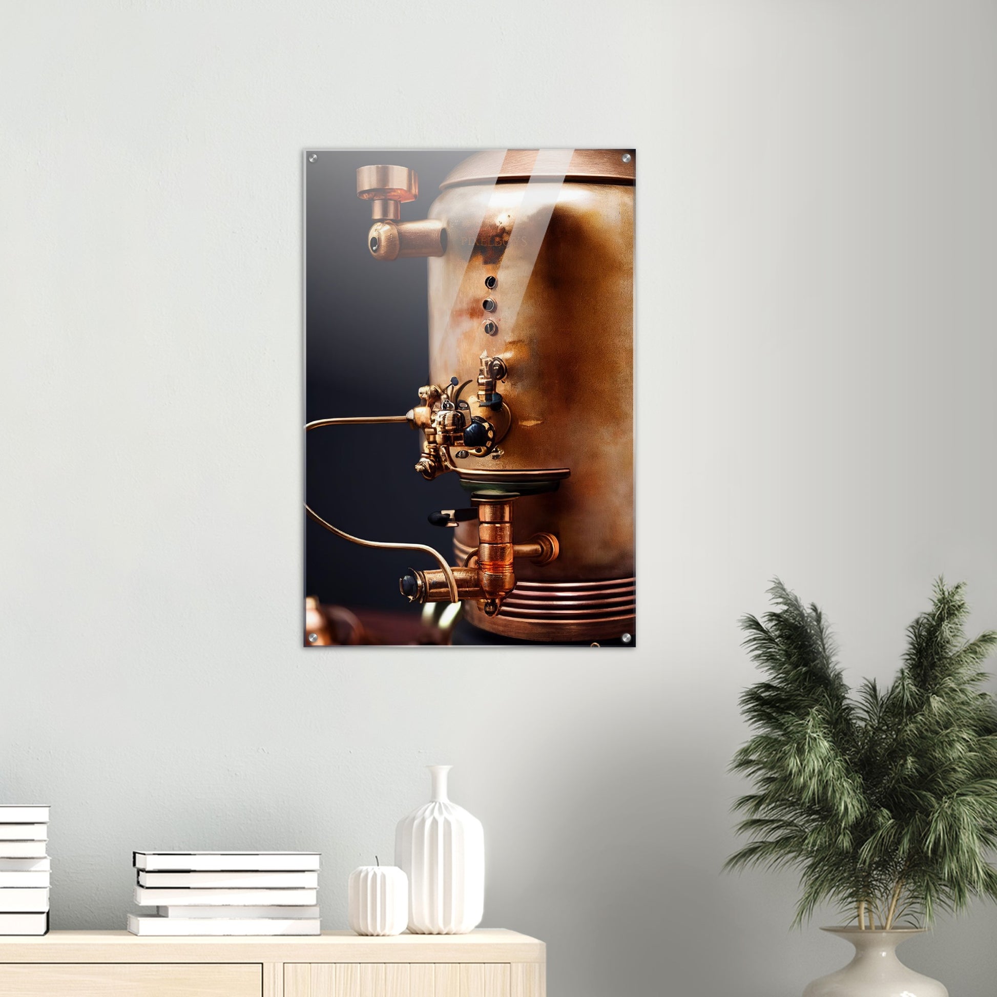 Acrylbild auf Glas - Kunstwerk - Steampunk - Coffee Maker - No.5 - Collection Cup - Pixelboys - Wandbild - Kunstwerk - Hotelkunst - Kunst auf Postern - Fine Art - Steampunk - Future - Maschine - Poster with frame - Office Poster - Art Brand - Pixelboys - Coffee House - Restaurant Poster - Wall Art - Kunstdruck - Geschenkidee - Kunst auf Acrylglas - Future Coffee Cup - Personalisierbare Tasse - Gastro Tasse - exklusiv - Acryldruck - Gastronomie Poster - Hotelposter - Steam Punk Kitchen -   