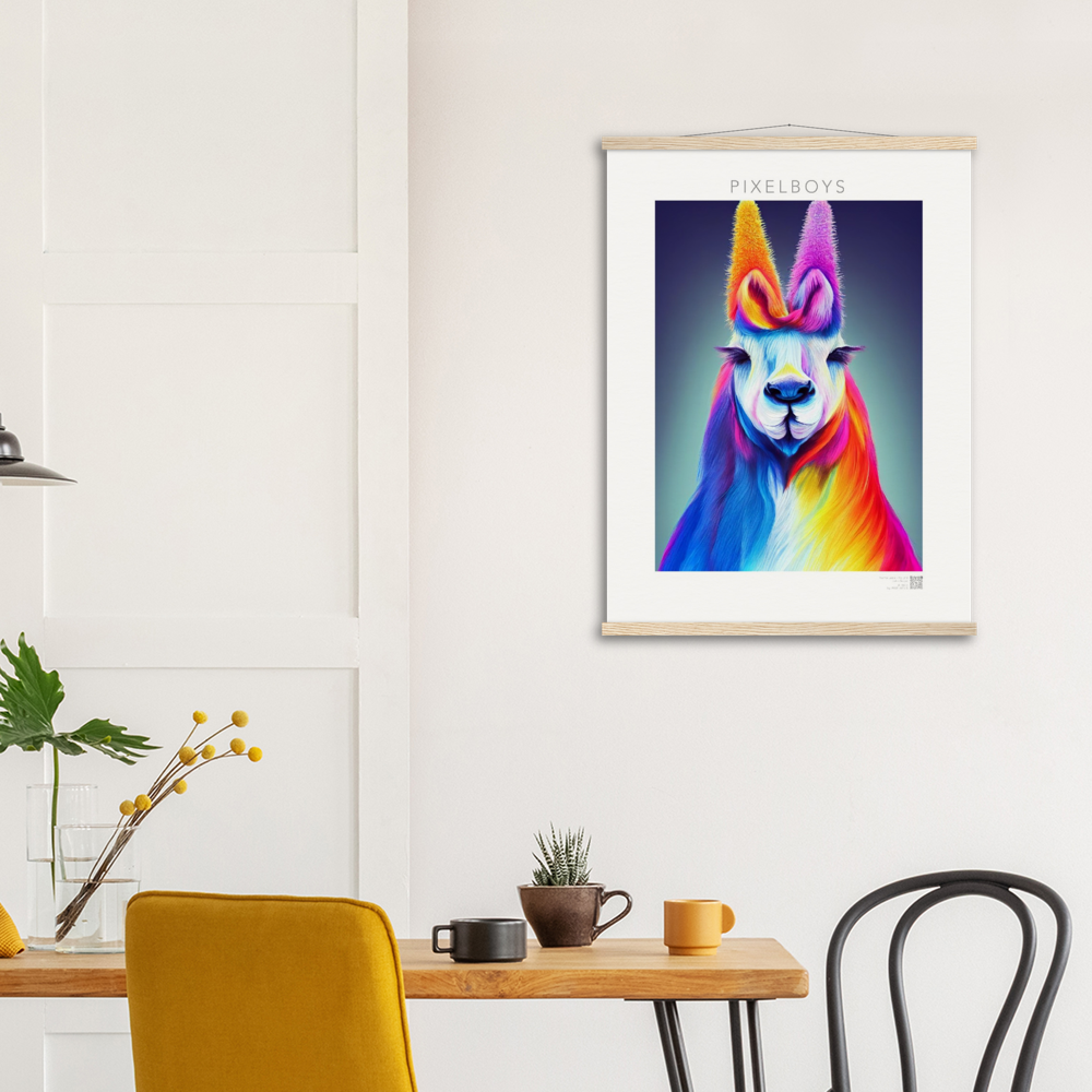 Poster mit Leisten (Holz) - Karma Lama No. 2 - "Edna" - Wandbild - Edna Erverage - LGBTQI+ - Christopher Street Day - Pride Month - Lesbian - Gay - Bisexual - Transgender - Queer & Intersexual - rainbow flag - unicorn - einhorn - rainbow - regenbogen - heteronormativity - Drag Queens - Asexual - Künstler: "John Grayst" - Pixelboys - Atelier - Wandbild - Museum - Germany - Berlin - USA - America - New York City - Los Angeles - Chicago - Houston - Phoenix - Philadelphia - Paris - Rom -