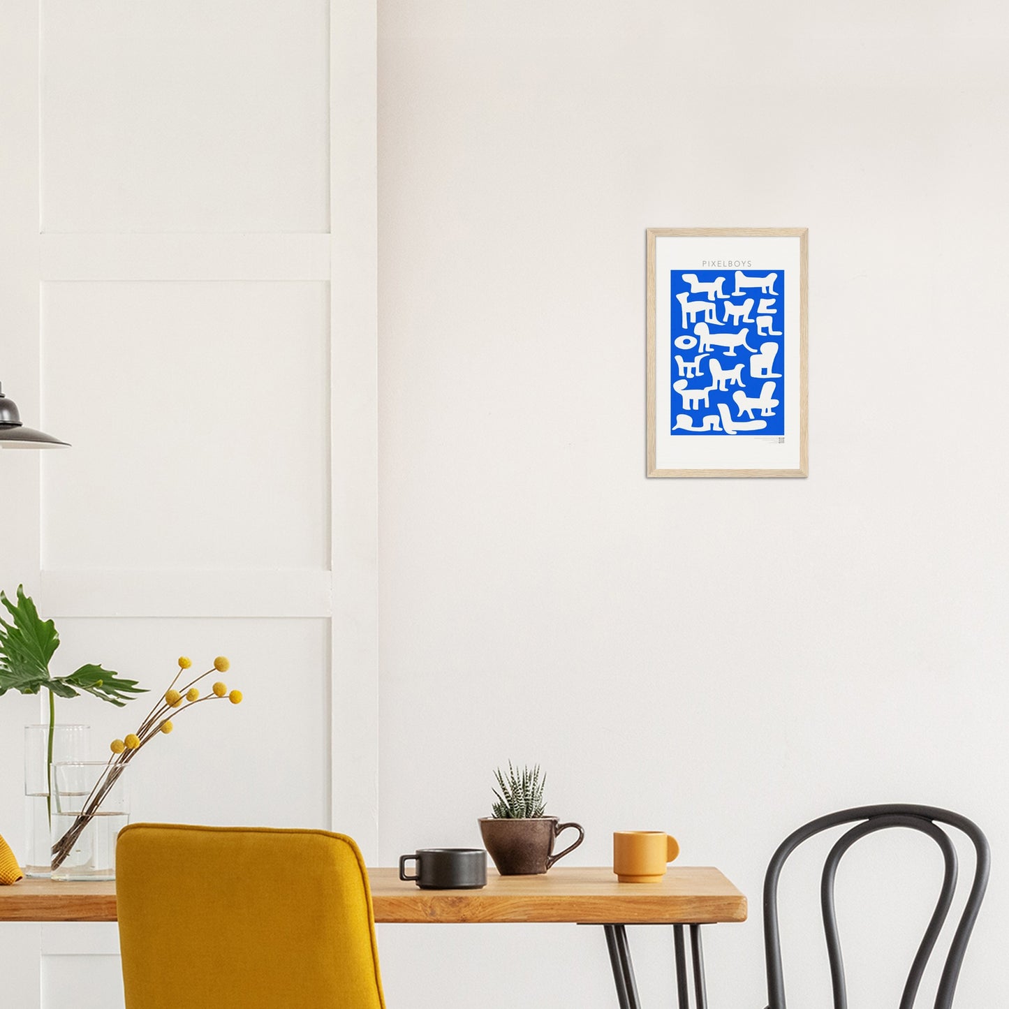 Poster mit Rahmen (Holz) - in Museumsqualität - Doodlemania "weird animals on blue" - No.1 - Holzrahmen - Hunde - Katzen - Doodle Kunst - Poster mit Rahmen - doodle artwork - Acrylbild - Kunstdruck - Wandbild - office Poster - Poster with frame -  Künstler: Pixelboys & The Unknown Artist Nb.517 - keith haring - anti stress art - Art Brand - 