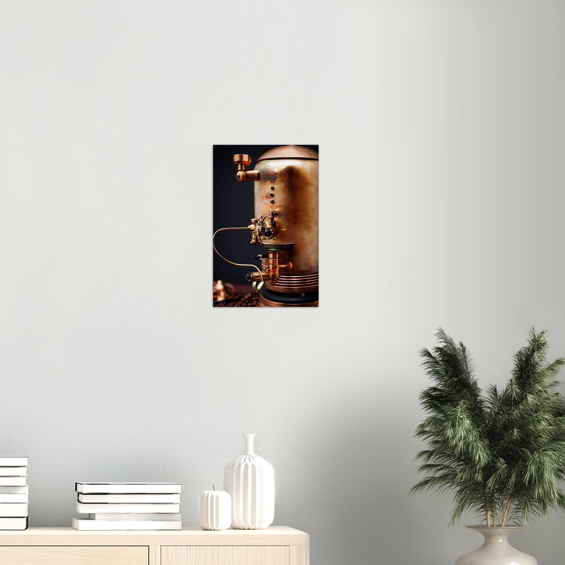 Poster in Museumsqualität - Steampunk - Coffee Maker - No.5 - Collection Cup - Pixelboys - Wandbild - Kunstwerk - Hotelkunst - Kunst auf Postern - Fine Art - Steampunk - Future - Maschine - Poster with frame - Office Poster - Art Brand - Pixelboys - Coffee House - Restaurant Poster - Wall Art - Kunstdruck - Geschenkidee - Kunst auf Acrylglas - Future Coffee Cup - Personalisierbare Tasse - Gastro Tasse - exklusiv - Acryldruck - Gastronomie Poster - Hotelposter - Steam Punk Kitchen -   