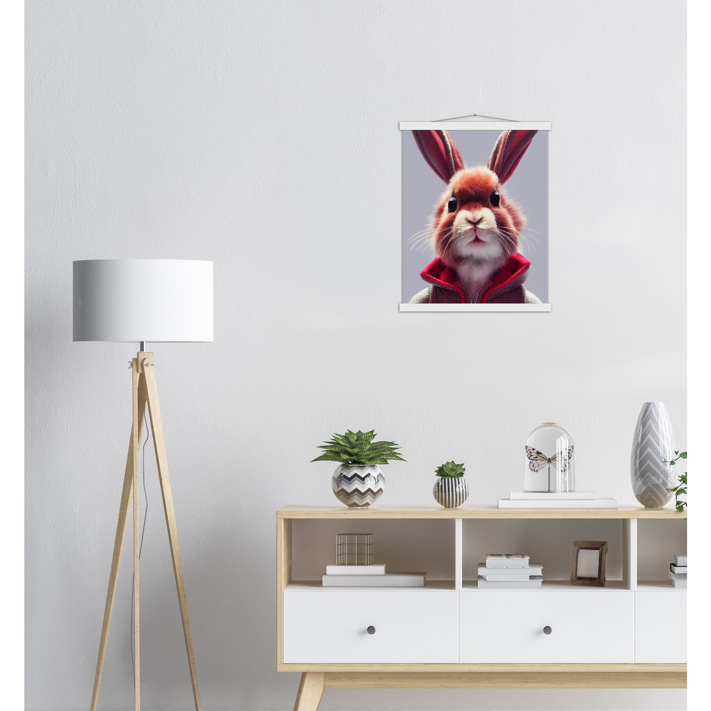 Poster mit Leisten (Holz)- Museumsqualität - Bunny in grey red tracksuit - "Julius" - personalized mug - customized mug - Cute rabbit - Marke:- Pixelboys - Brand - Art Prints - Marke - Wandkunst - Papierstärke: 250g/qm - Wall Art - Bunny crew - Skater Betty - Hasen Gang - Original - Künstler:Pixelboys - Poster with frame - Office Poster - Acrylkunst - Trend - Wandschmuck - Acrylbild - Atelier Canada - 