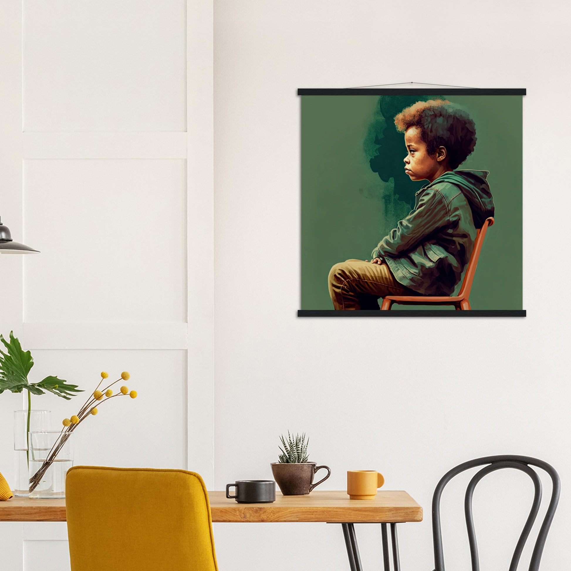 Poster mit Leisten (Holz) - in Museumsqualität - Listening - The Son - Jeffrey - rasism - motherhood - Posterleisten - USA - Fineart - Posterrahmen  - Wandkunst - Holzrahmen - Poster with frame - people of color - artwork - art brand - printed cup personalized - Holzleisten - pixelboys - Kunstdrucke - wandbilder - wall art - Kunst auf Tassen  - Office Poster - Gastrotassen - Wanddekoration - Acrylkunst - Geschenkidee - Office Poster - Acryldruck - Abstrakte Kunst - Family Art -