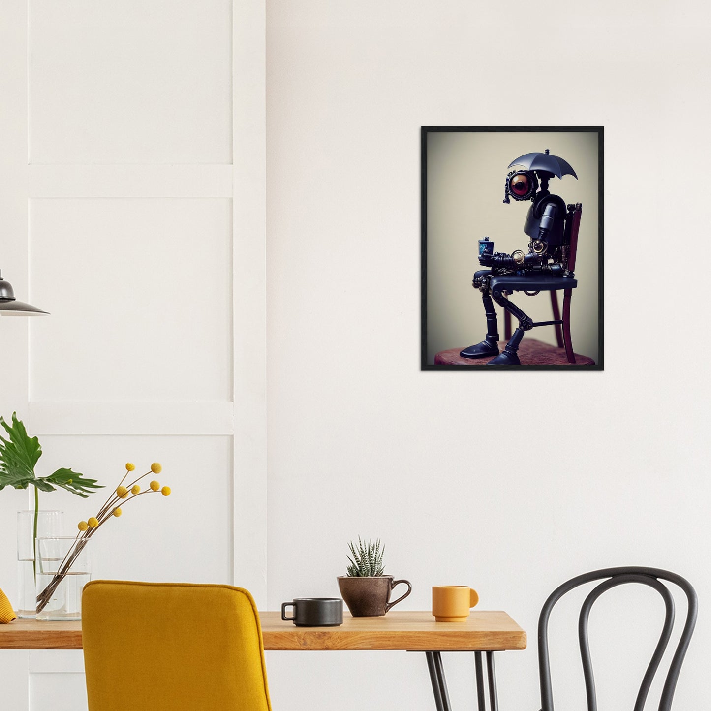 Poster mit Rahmen (Holz) in Museumsqualität - Tiny robot with an umbrella "Louis" - Regenschirm - Acryldruck - Wandkunst - Customizable Coffee Cup - Personalized Gifts - Kunstdruck - Kleine Roboter - Acryldruck - Little Robots - Personalized Gifts - Tiny  - Steampunk - zukunft - Poster with frame - Kunstwerk - Office Poster - Poster mit Rahmen - Kaffee Tasse - Poster - Bedruckte Tassen - Kunst Marke - Art Brand - Kunstdrucke - Künstler: John Grayst & Pixelboys - emotional robots - Geschenkidee -