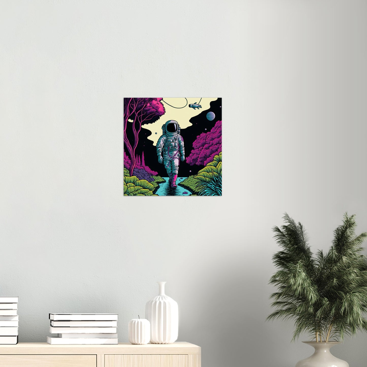 Poster in Museumsqualität - Wandering Astronaut - Stephen - Illustration - Astronaut - Panorama - Rocketman - Posterleisten - USA - Fineart - Posterrahmen  - Wandkunst - Holzrahmen - Poster with frame - artwork - art brand - printed cup personalized - Holzleisten - pixelboys - Kunstdrucke - wandbilder - wall art - Kunst auf Tassen  - Office Poster - Gastrotassen - Wanddekoration - Acrylkunst - Geschenkidee - Office Poster - Acryldruck - Abstrakte Kunst -