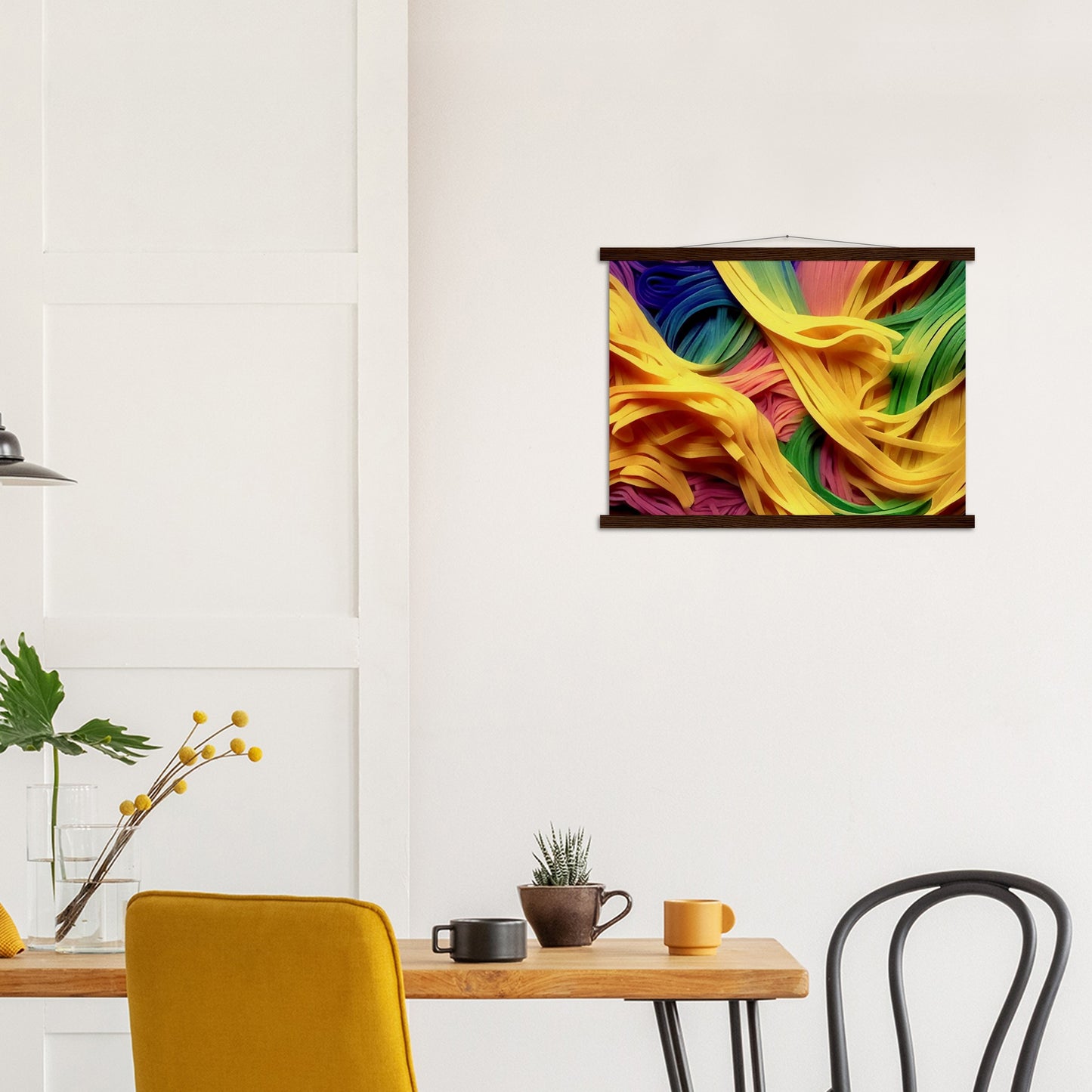 Poster mit Leisten (Holz) - Noodles upside-down - Pasta Love - Italien - China - Restaurant - Nudeln - Pasta - Teigwaren  - Wandkunst - Kunstdruck - Acryldruck - Kunstwerk - Office Poster - Poster mit Rahmen - Kaffee Tasse - Poster mit Leisten - Bedruckte Tassen - Kunst Marke - Art Brand - Kunstdrucke - Papier: 250g/qm - Künstler: Pixelboys - Poster with frame - Geschenkidee - Atelier Rome - Atelier Bologna - Atelier Milano -