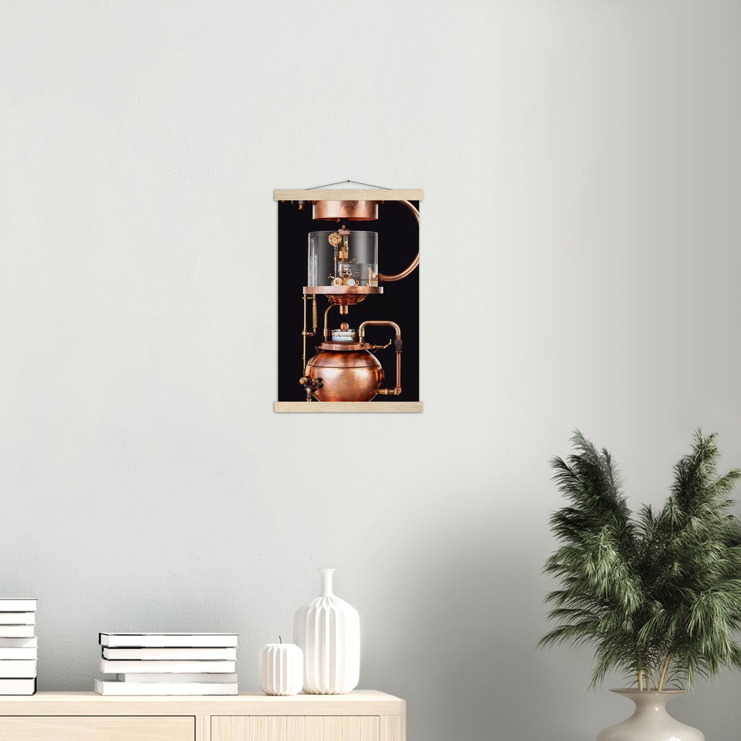 Poster mit Leisten (Holz) - Steampunk - Coffee Maker - No.6 - Collection Cup - Pixelboys - Wandbild - Kunstwerk - Hotelkunst - Kunst auf Postern - Fine Art - Steampunk - Future - Maschine - Poster with frame - Office Poster - Art Brand - Pixelboys - Coffee House - Restaurant Poster - Wall Art - Kunstdruck - Geschenkidee - Kunst auf Acrylglas - Future Coffee Cup - Personalisierbare Tasse - Gastro Tasse - exklusiv - Acryldruck - Gastronomie Poster - Hotelposter - Teestube - Steam Punk Kitchen -   