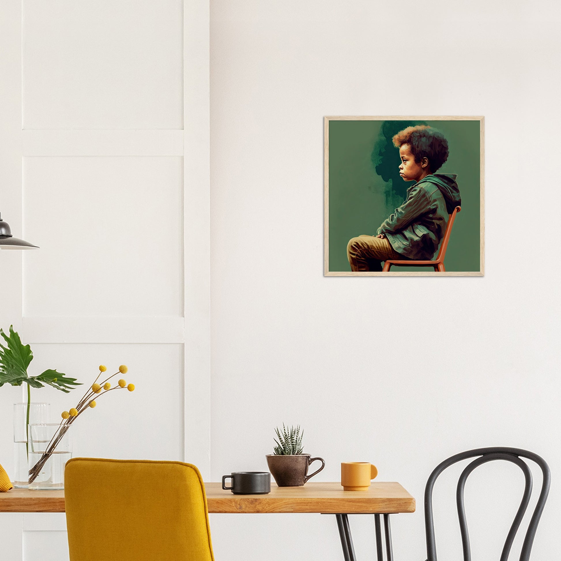 Poster mit Holzrahmen - in Museumsqualität - Listening - The Son - Jeffrey - rasism - motherhood - Posterleisten - USA - Fineart - Posterrahmen  - Wandkunst - Holzrahmen - Poster with frame - people of color - artwork - art brand - printed cup personalized - Holzleisten - pixelboys - Kunstdrucke - wandbilder - wall art - Kunst auf Tassen  - Office Poster - Gastrotassen - Wanddekoration - Acrylkunst - Geschenkidee - Office Poster - Acryldruck - Abstrakte Kunst - Family Art -