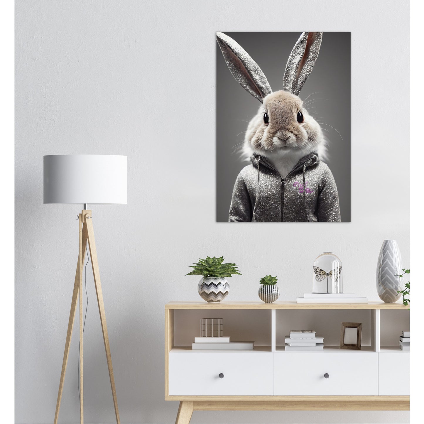 Poster in Museumsqualität - Bunny in grey tracksuit - "Cleo" - Cute - Marke:Pixelboys - Brand - Art Prints - Marke - Wandkunst - Papierstärke: 250g/qm - Wall Art - Bunny crey - Skater Betty - Hasen Gang - Original - Künstler:Pixelboys - Poster with frame - Office Poster - Trend - Wandschmuck - Atelier USA - 