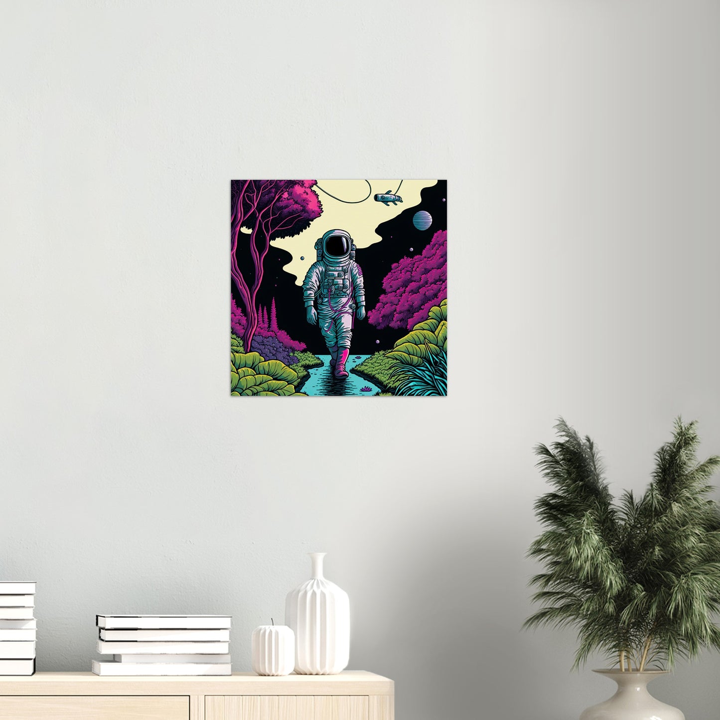 Poster in Museumsqualität - Wandering Astronaut - Stephen - Illustration - Astronaut - Panorama - Rocketman - Posterleisten - USA - Fineart - Posterrahmen  - Wandkunst - Holzrahmen - Poster with frame - artwork - art brand - printed cup personalized - Holzleisten - pixelboys - Kunstdrucke - wandbilder - wall art - Kunst auf Tassen  - Office Poster - Gastrotassen - Wanddekoration - Acrylkunst - Geschenkidee - Office Poster - Acryldruck - Abstrakte Kunst -