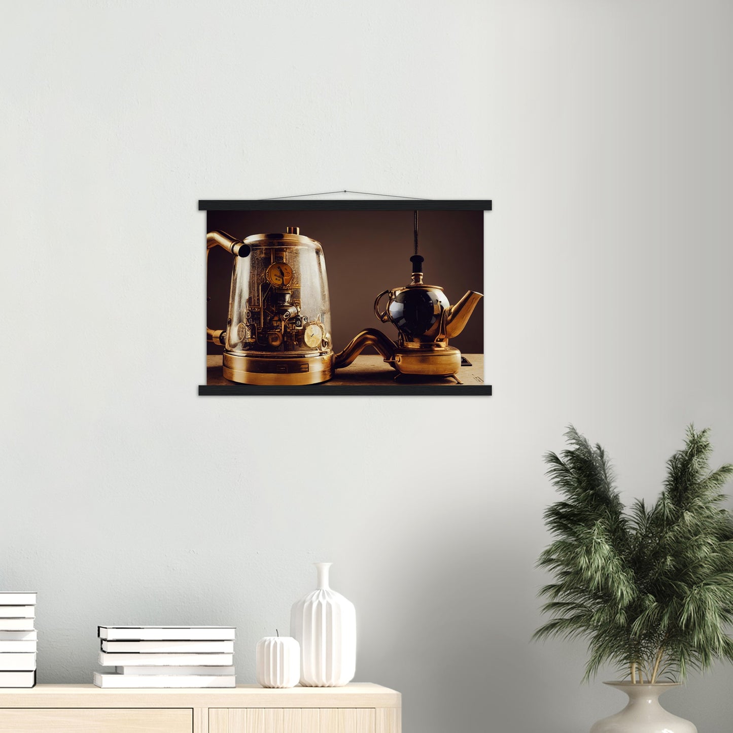 Poster mit Leisten (Holz) - in Museumsqualität - Steampunk - Coffee Maker - No.2 - Pixelboys - Wandbild - Kunstwerk - Hotelkunst - Kunst auf Postern - Fine Art - Steampunk - Future - Maschine - Poster with frame - Office Poster - Art Brand - Pixelboys - Coffee House - Restaurant Poster - Schöner Wohnen - Dekoration - Wall Art - Kunstdruck - Geschenkidee - Kunst auf Acrylglas - Future Coffee Cup - Personalisierbare Tasse - Gastro Poster -  Gewerbliche Poster - exklusiv - Gastronomie Poster - Hotelposter -