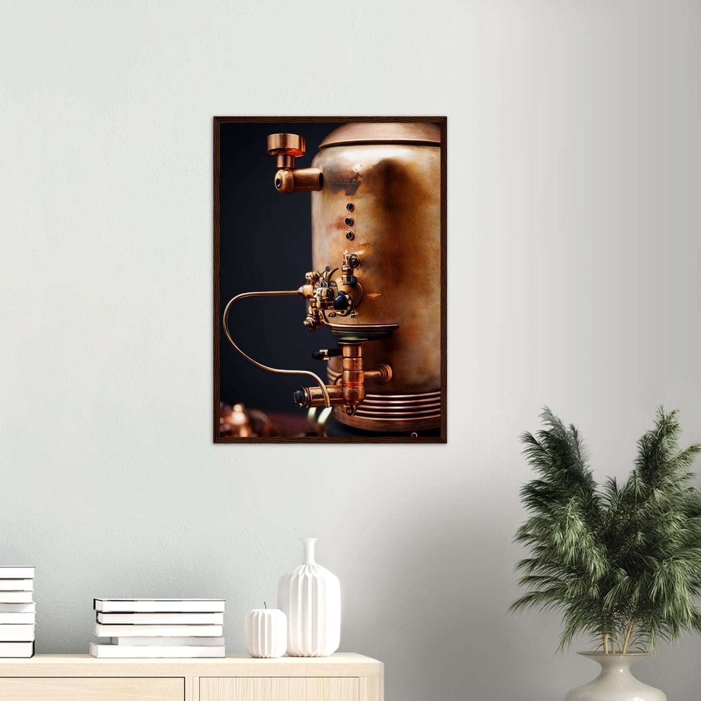  Poster mit Rahmen (Holz) - Steampunk - Coffee Maker - No.5 - Collection Cup - Pixelboys - Wandbild - Kunstwerk - Hotelkunst - Kunst auf Postern - Fine Art - Steampunk - Future - Maschine - Poster with frame - Office Poster - Art Brand - Pixelboys - Coffee House - Restaurant Poster - Wall Art - Kunstdruck - Geschenkidee - Kunst auf Acrylglas - Future Coffee Cup - Personalisierbare Tasse - Gastro Tasse - exklusiv - Acryldruck - Gastronomie Poster - Hotelposter - Steam Punk Kitchen -   