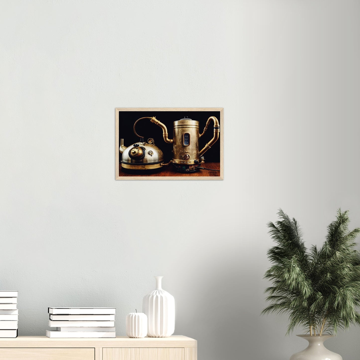 Poster mit Rahmen (Holz) in Museumsqualität - Steampunk - Coffee Maker - No.3 - Collection Cup - Pixelboys - Wandbild - Kunstwerk - Hotelkunst - Kunst auf Postern - Fine Art - Steampunk - Future - Maschine - Poster with frame - Office Poster - Art Brand - Pixelboys - Coffee House - Restaurant Poster - Wall Art - Kunstdruck - Geschenkidee - Kunst auf Acrylglas - Future Coffee Cup - Personalisierbare Tasse - Gastro Tasse - exklusiv - Gastronomie Poster - Hotelposter - Steam Punk Kitchen - 