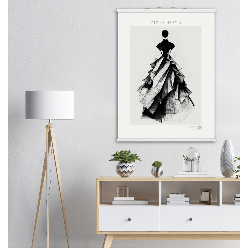 Poster mit Leisten aus Holz mit Kunstwerk - Haute Couture - No. 5 - "Ambre" - Künstler: "The Unknown Artist Nb. 517" Wandbilder - Kunstdrucke - Pixelboys - Atelier - Milano - Berlin - Munich - Madrid - New York - Dubai - Paris - Tokio - Rom -