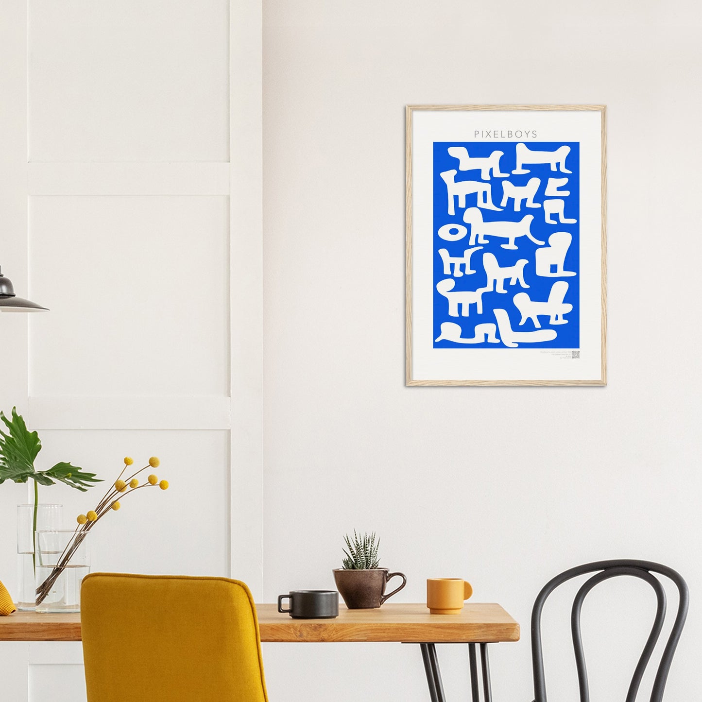 Poster mit Rahmen (Holz) - in Museumsqualität - Doodlemania "weird animals on blue" - No.1 - Holzrahmen - Hunde - Katzen - Doodle Kunst - Poster mit Rahmen - doodle artwork - Acrylbild - Kunstdruck - Wandbild - office Poster - Poster with frame -  Künstler: Pixelboys & The Unknown Artist Nb.517 - keith haring - anti stress art - Art Brand - 