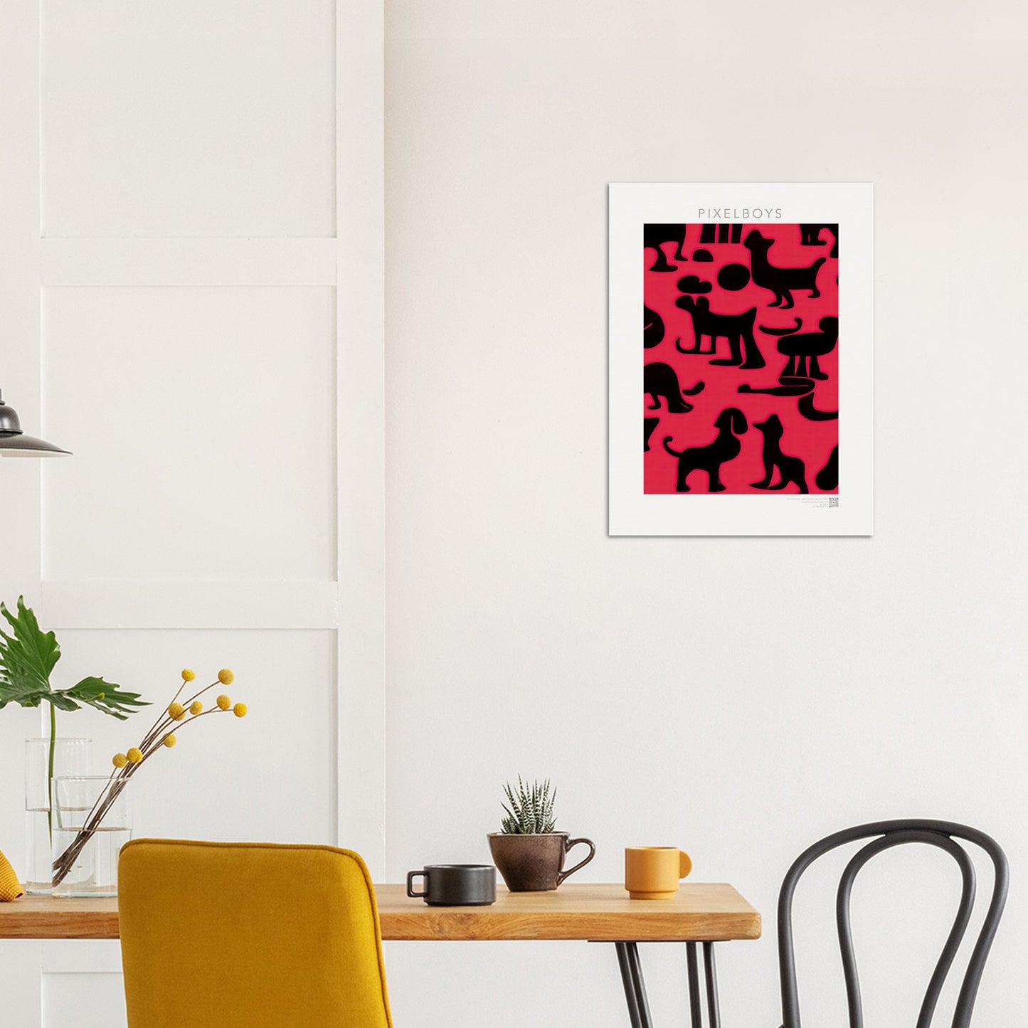 Poster in Museumsqualität - Doodlemania "weird animals on red"- No.2 - Hunde - Katzen - Doodle Kunst - dogs - Cats - gastro - Poster mit Rahmen - doodle artwork - Acrylbild - Kunstdruck - Wandbild - office Poster - Poster with frame -  Künstler: Pixelboys & The Unknown Artist Nb.517 - keith haring - anti stress art - Art Brand - 