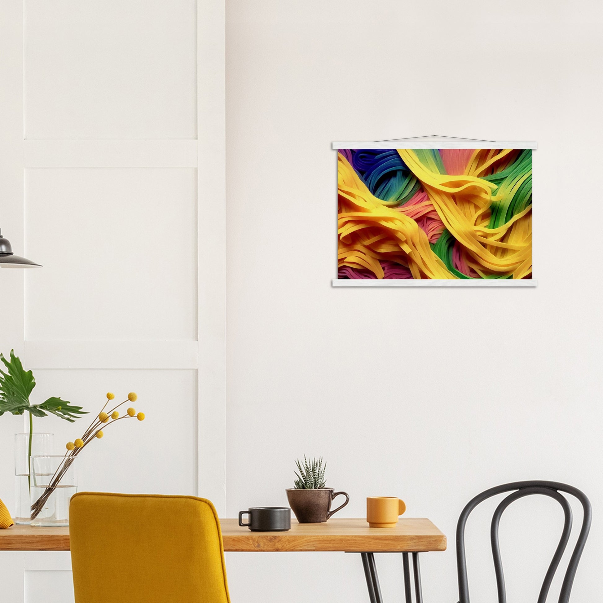 Poster mit Leisten (Holz) - Noodles upside-down - Pasta Love - Italien - China - Restaurant - Nudeln - Pasta - Teigwaren  - Wandkunst - Kunstdruck - Acryldruck - Kunstwerk - Office Poster - Poster mit Rahmen - Kaffee Tasse - Poster mit Leisten - Bedruckte Tassen - Kunst Marke - Art Brand - Kunstdrucke - Papier: 250g/qm - Künstler: Pixelboys - Poster with frame - Geschenkidee - Atelier Rome - Atelier Bologna - Atelier Milano -