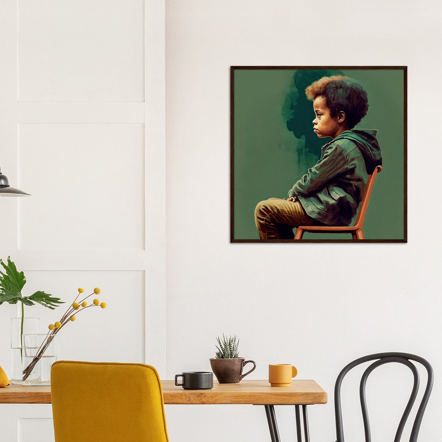 Poster mit Holzrahmen - in Museumsqualität - Listening - The Son - Jeffrey - rasism - motherhood - Posterleisten - USA - Fineart - Posterrahmen  - Wandkunst - Holzrahmen - Poster with frame - people of color - artwork - art brand - printed cup personalized - Holzleisten - pixelboys - Kunstdrucke - wandbilder - wall art - Kunst auf Tassen  - Office Poster - Gastrotassen - Wanddekoration - Acrylkunst - Geschenkidee - Office Poster - Acryldruck - Abstrakte Kunst - Family Art -