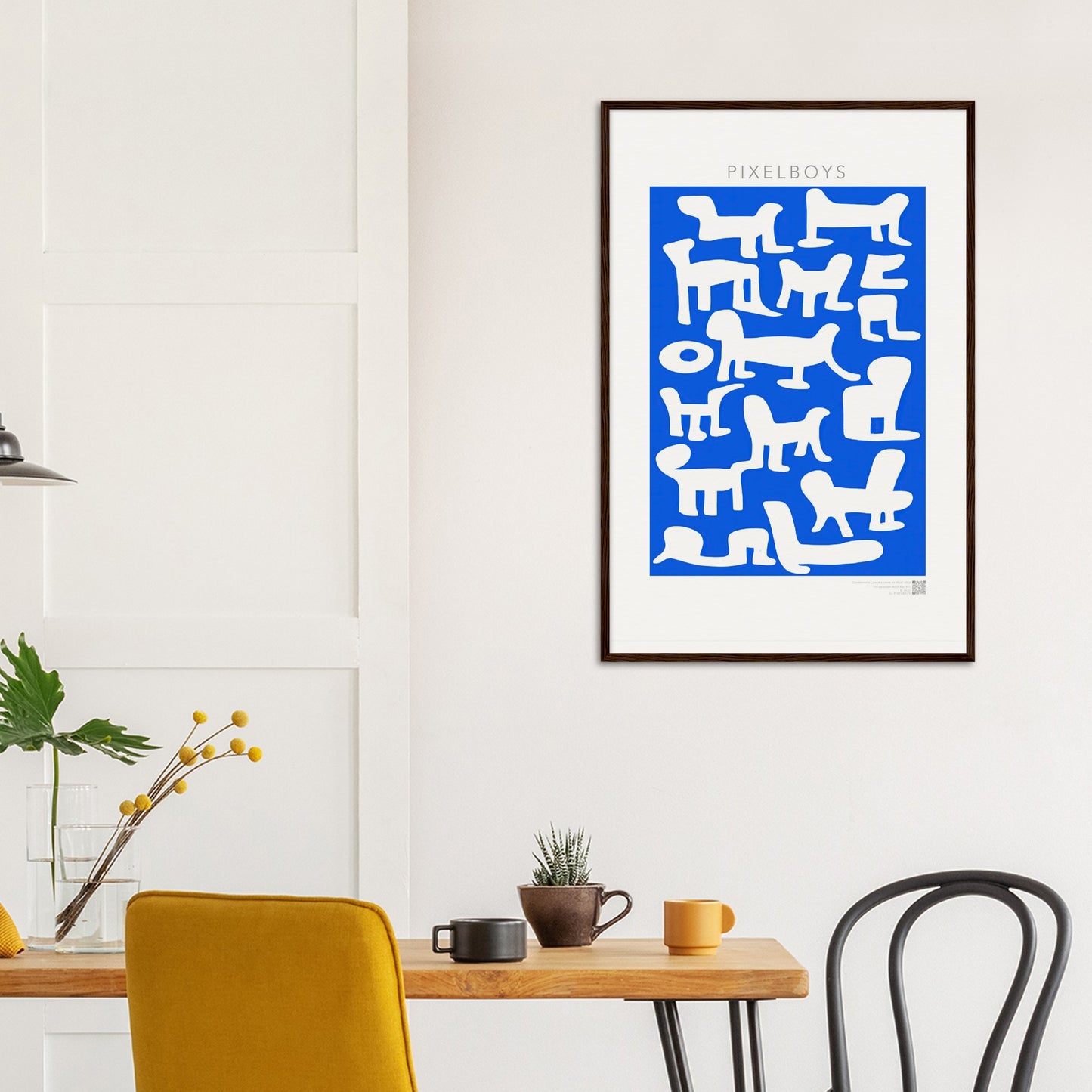 Poster mit Rahmen (Holz) - in Museumsqualität - Doodlemania "weird animals on blue" - No.1 - Holzrahmen - Hunde - Katzen - Doodle Kunst - Poster mit Rahmen - doodle artwork - Acrylbild - Kunstdruck - Wandbild - office Poster - Poster with frame -  Künstler: Pixelboys & The Unknown Artist Nb.517 - keith haring - anti stress art - Art Brand - 