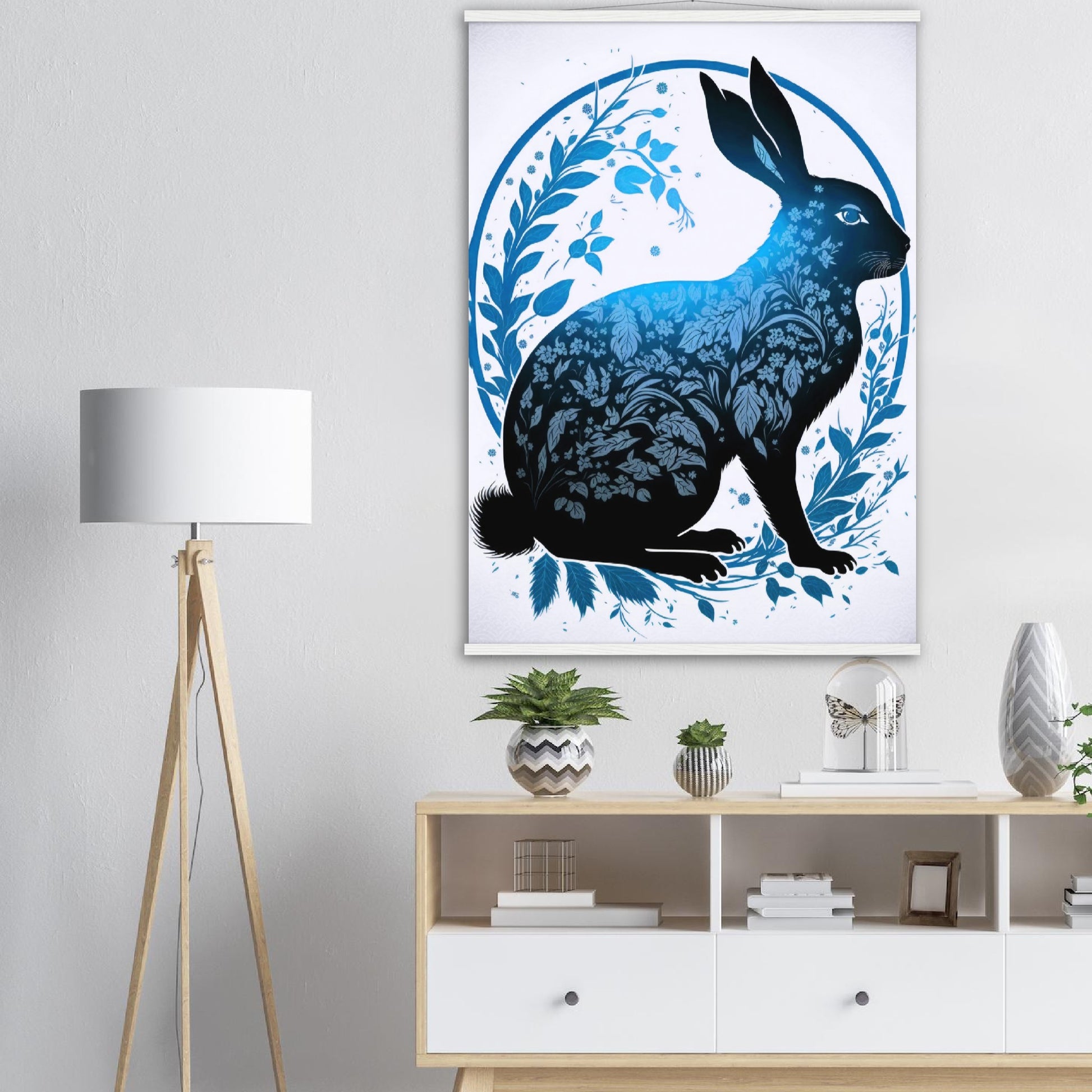 Poster mit Holzleisten - 癸卯 - Water Rabbit